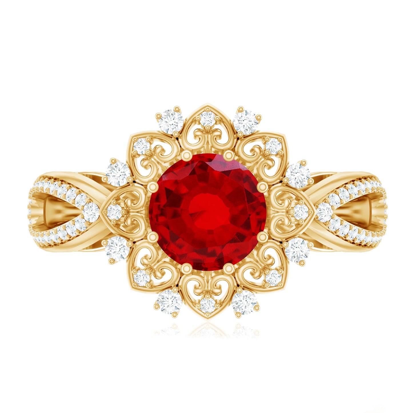 Lab Grown Ruby and Diamond Antique Looking Engagement Ring For Women