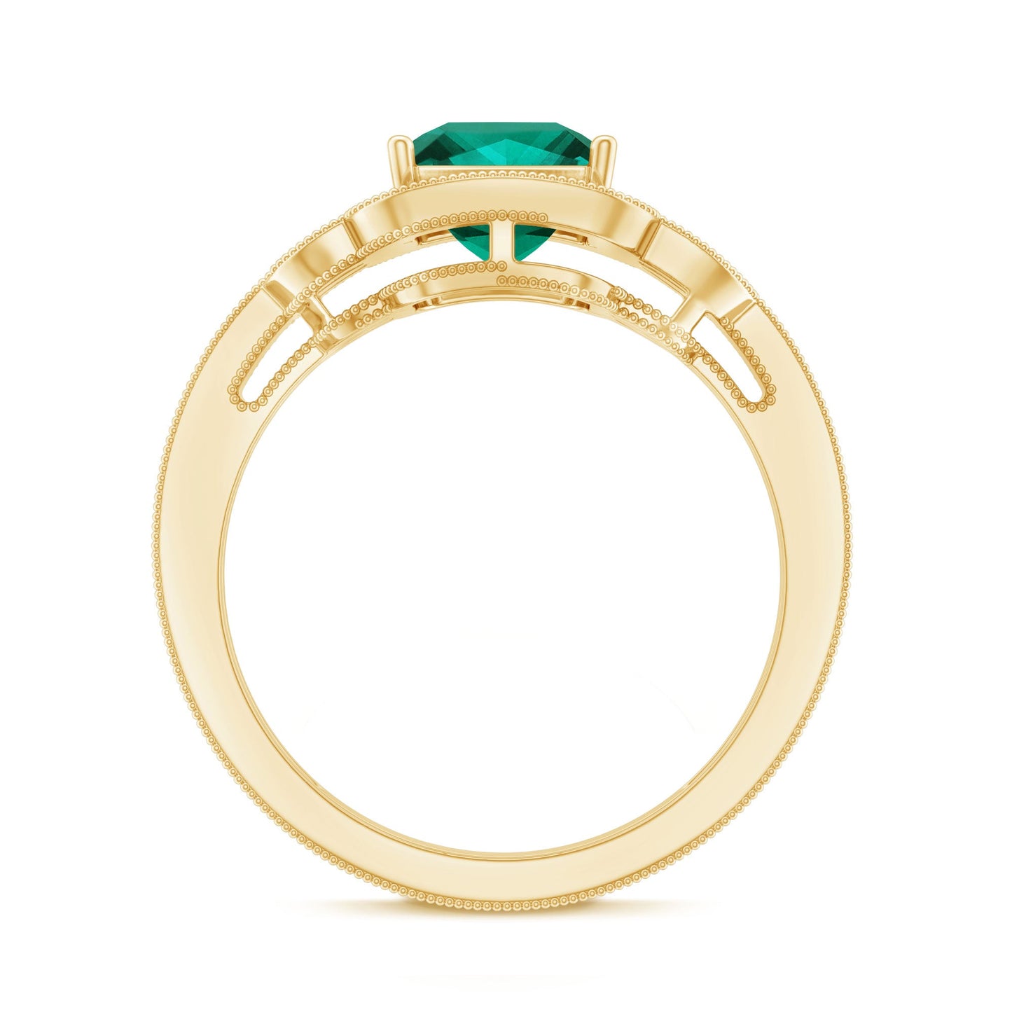 Lab Grown Emerald Vintage Inspired Engagement Ring with Diamond