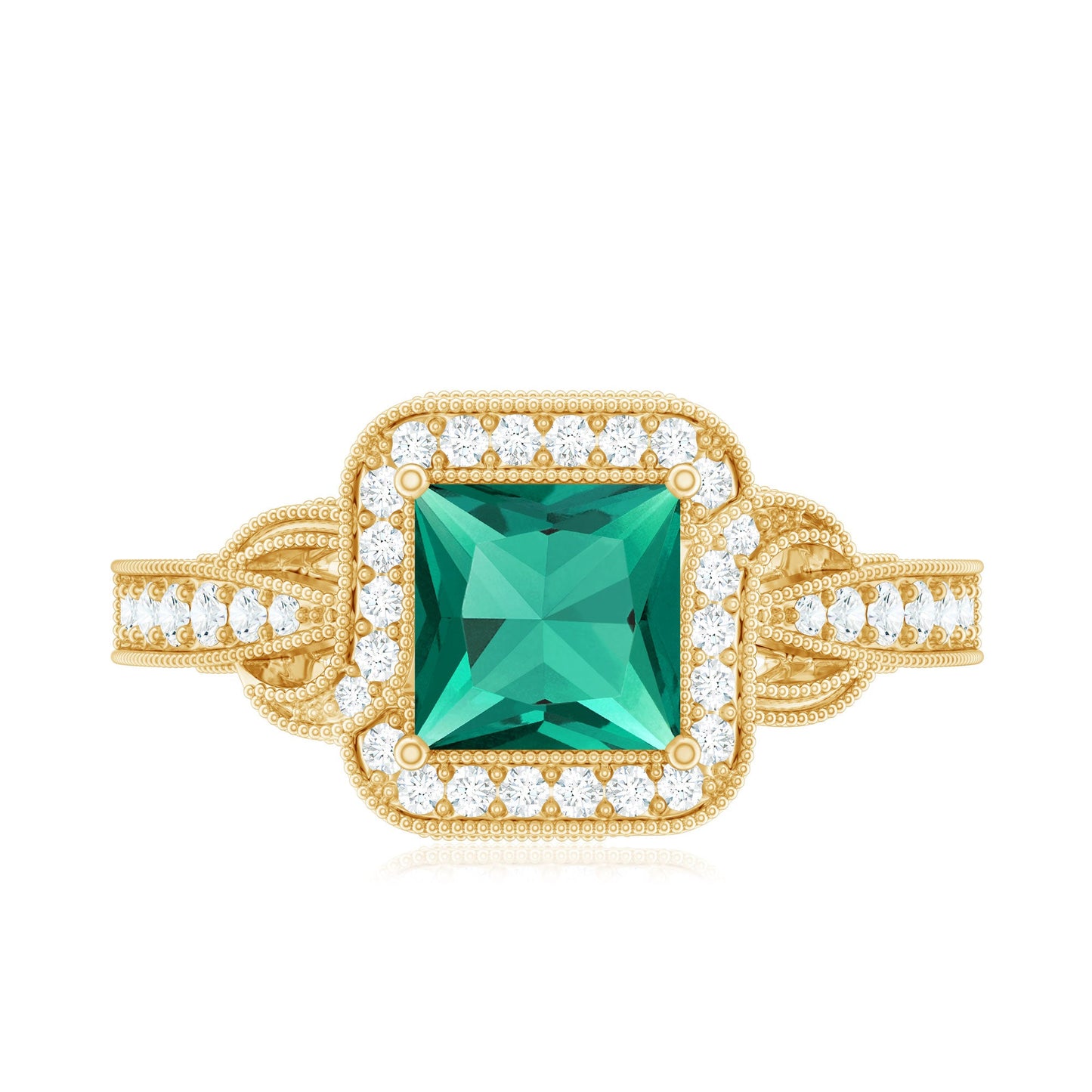 Lab Grown Emerald Vintage Inspired Engagement Ring with Diamond