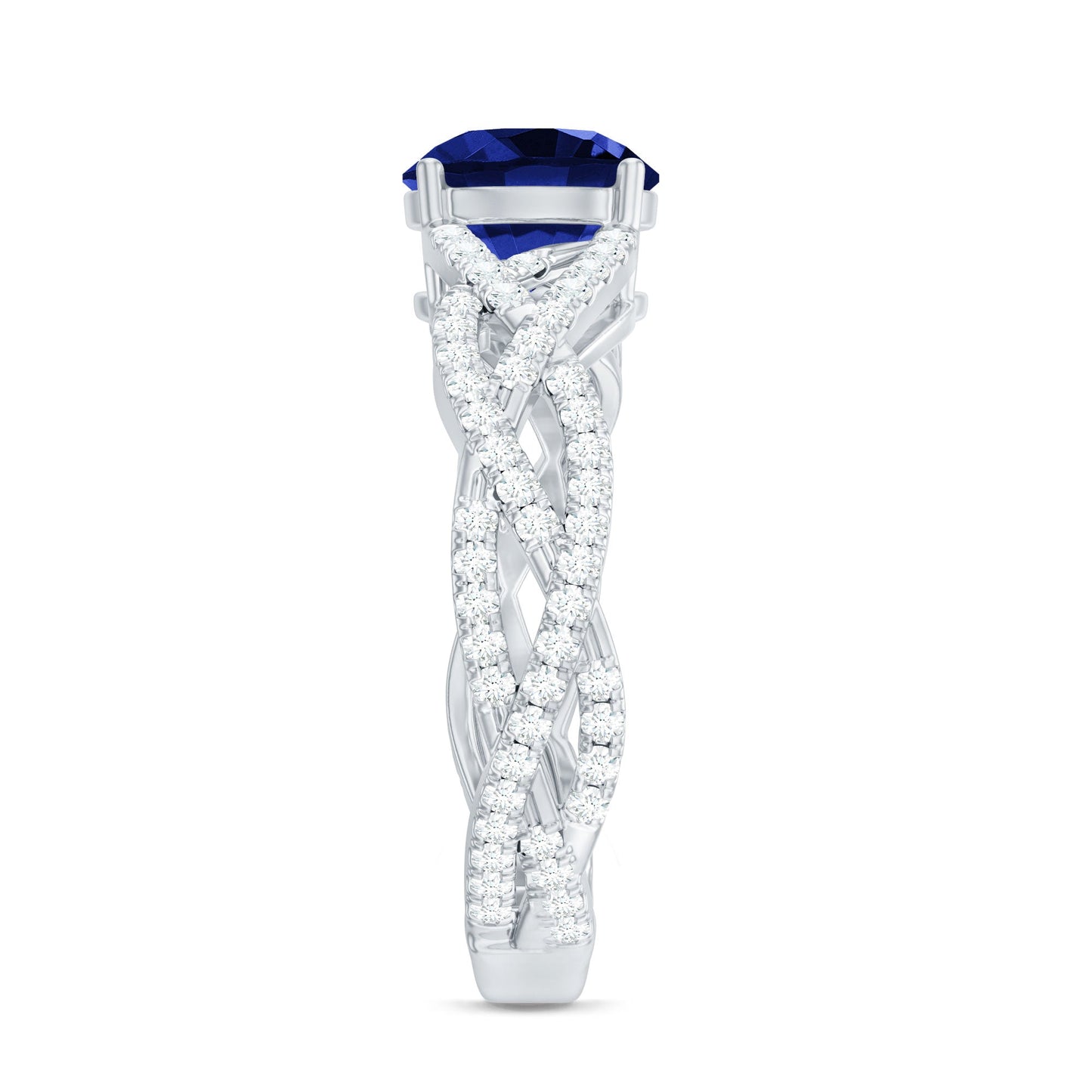 Designer 2.7 Carat Lab Grown Blue Sapphire Engagement Ring with Diamond Criss Cross Shank
