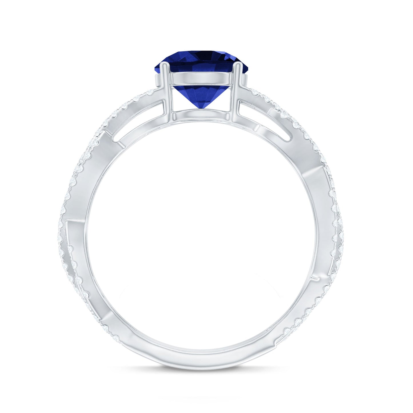 Designer 2.7 Carat Lab Grown Blue Sapphire Engagement Ring with Diamond Criss Cross Shank