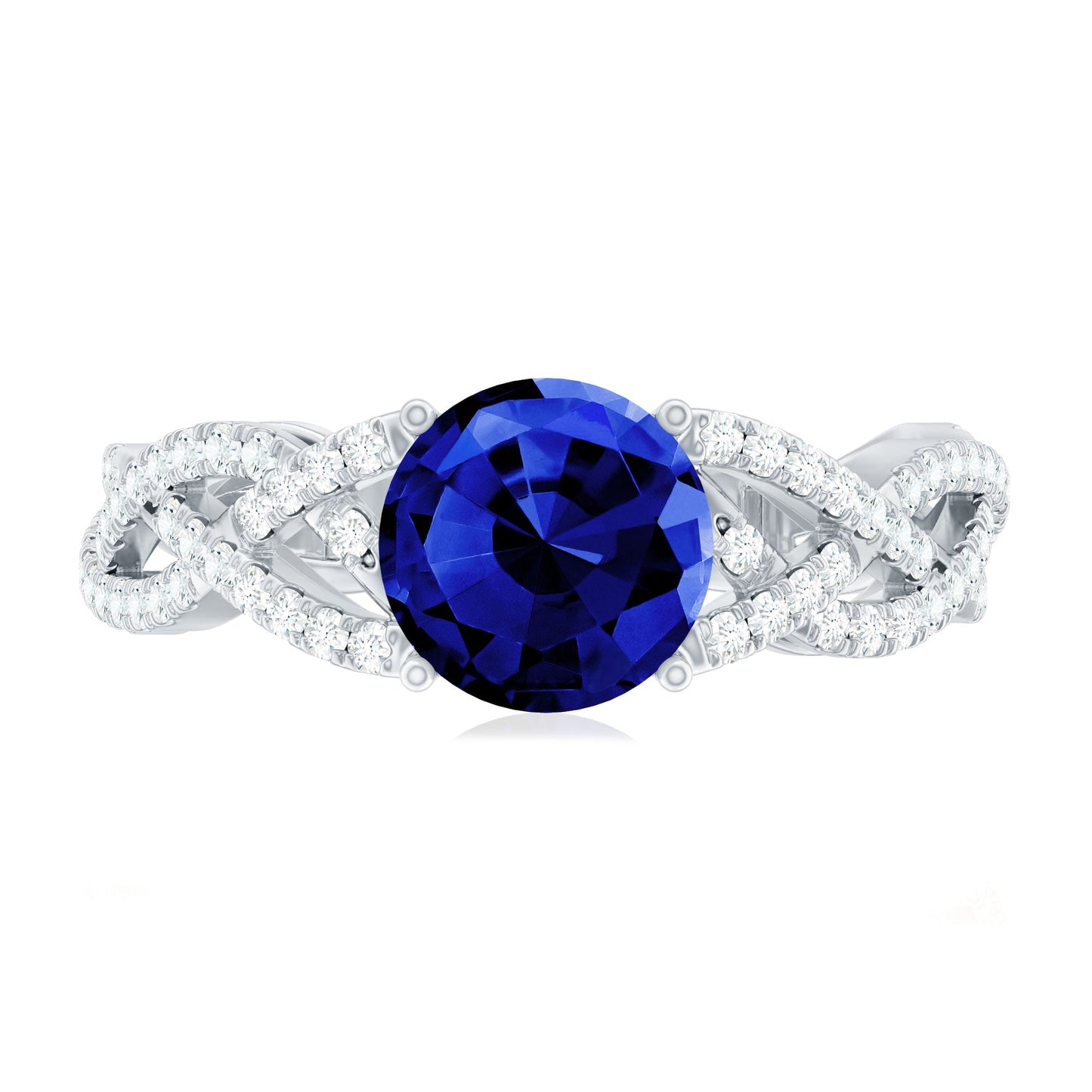 Designer 2.7 Carat Lab Grown Blue Sapphire Engagement Ring with Diamond Criss Cross Shank