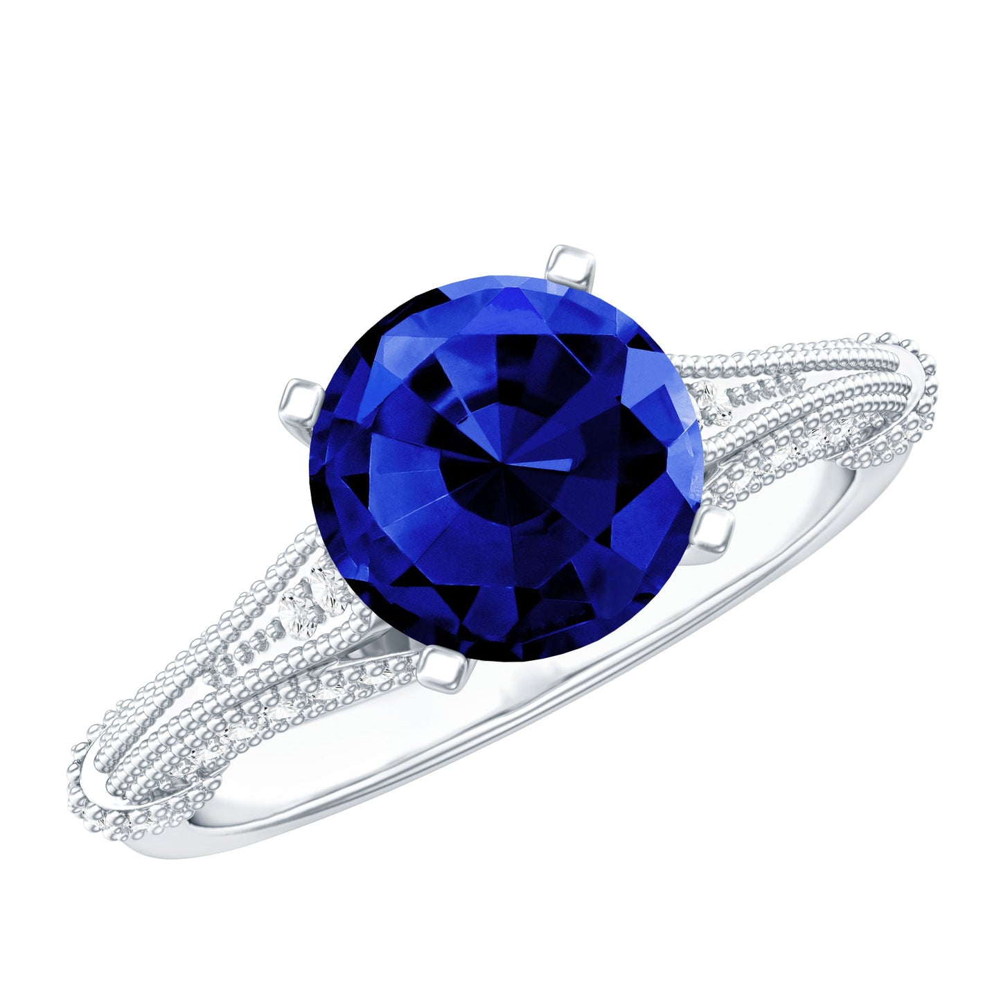 Vintage Style 2.7 Carat Lab Grown Blue Sapphire Engagement Ring with Diamond