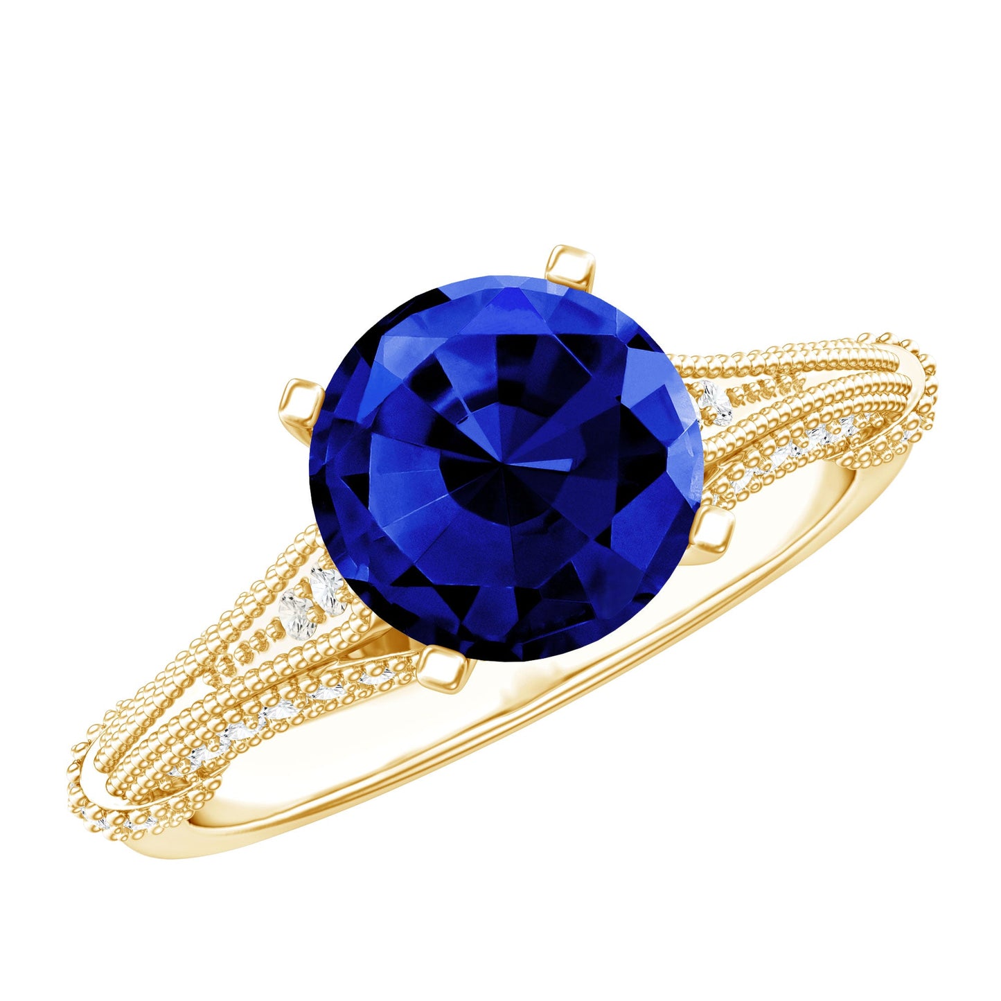 Vintage Style 2.7 Carat Lab Grown Blue Sapphire Engagement Ring with Diamond