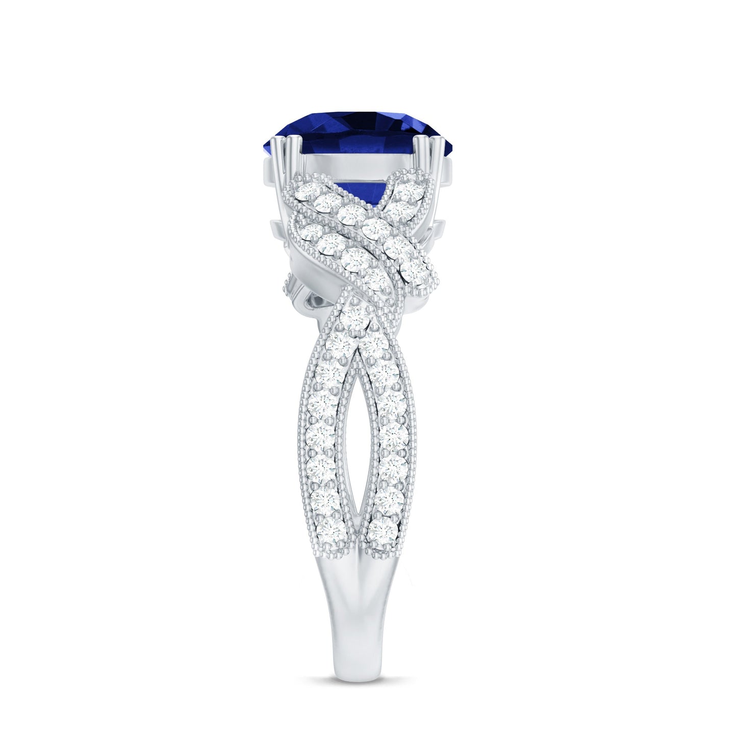 Designer 2.7 Carat Lab Grown Blue Sapphire Statement Engagement Ring with Diamond