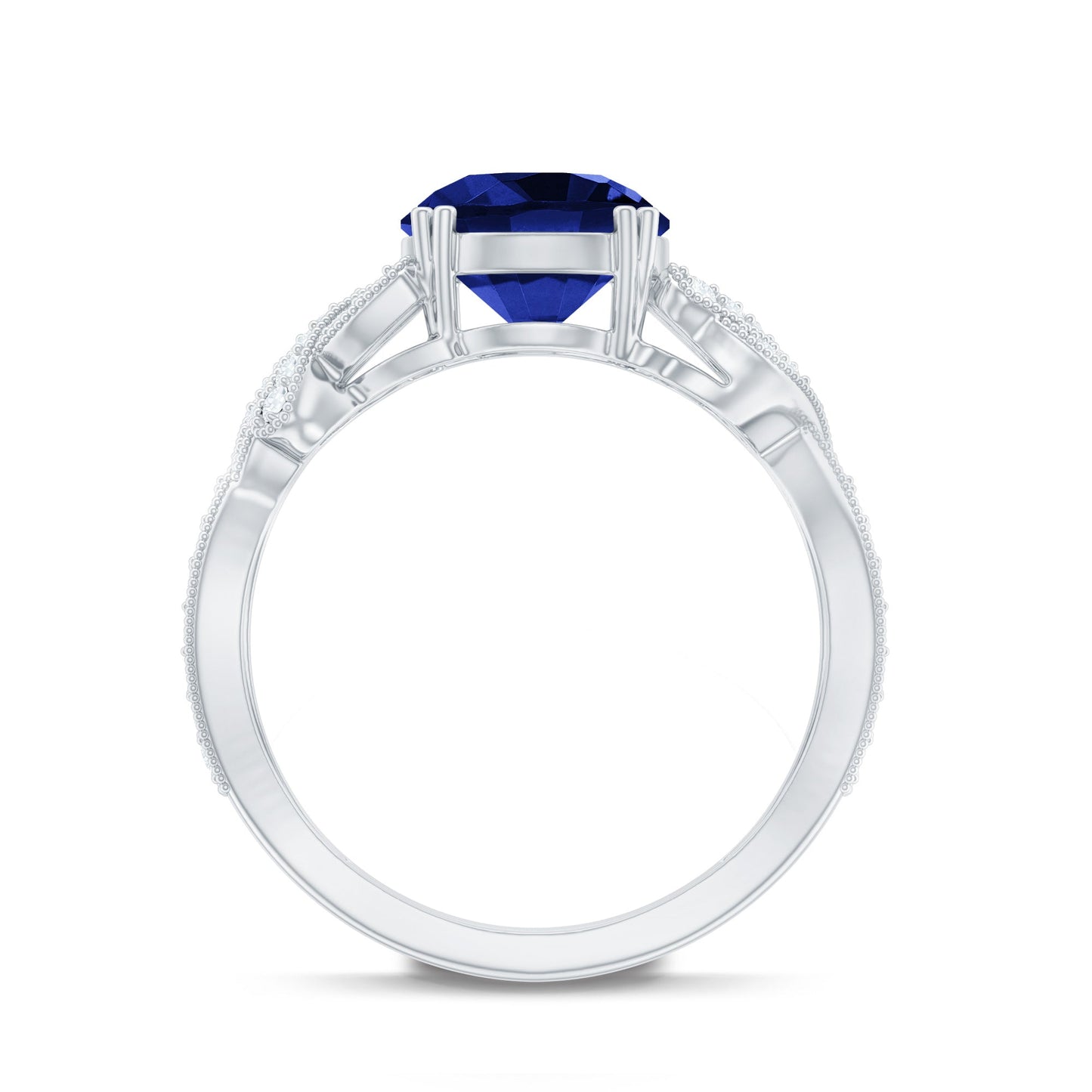 Designer 2.7 Carat Lab Grown Blue Sapphire Statement Engagement Ring with Diamond