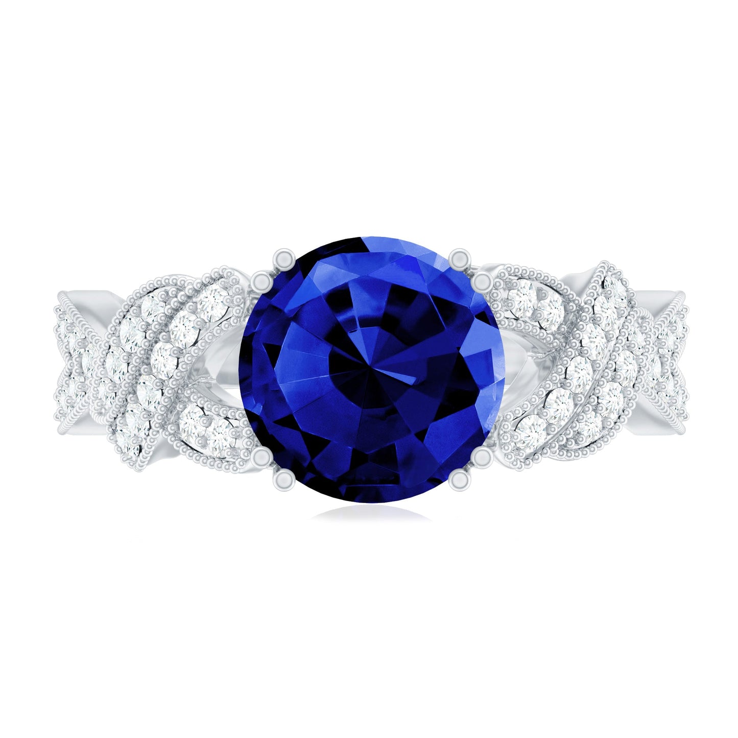 Designer 2.7 Carat Lab Grown Blue Sapphire Statement Engagement Ring with Diamond