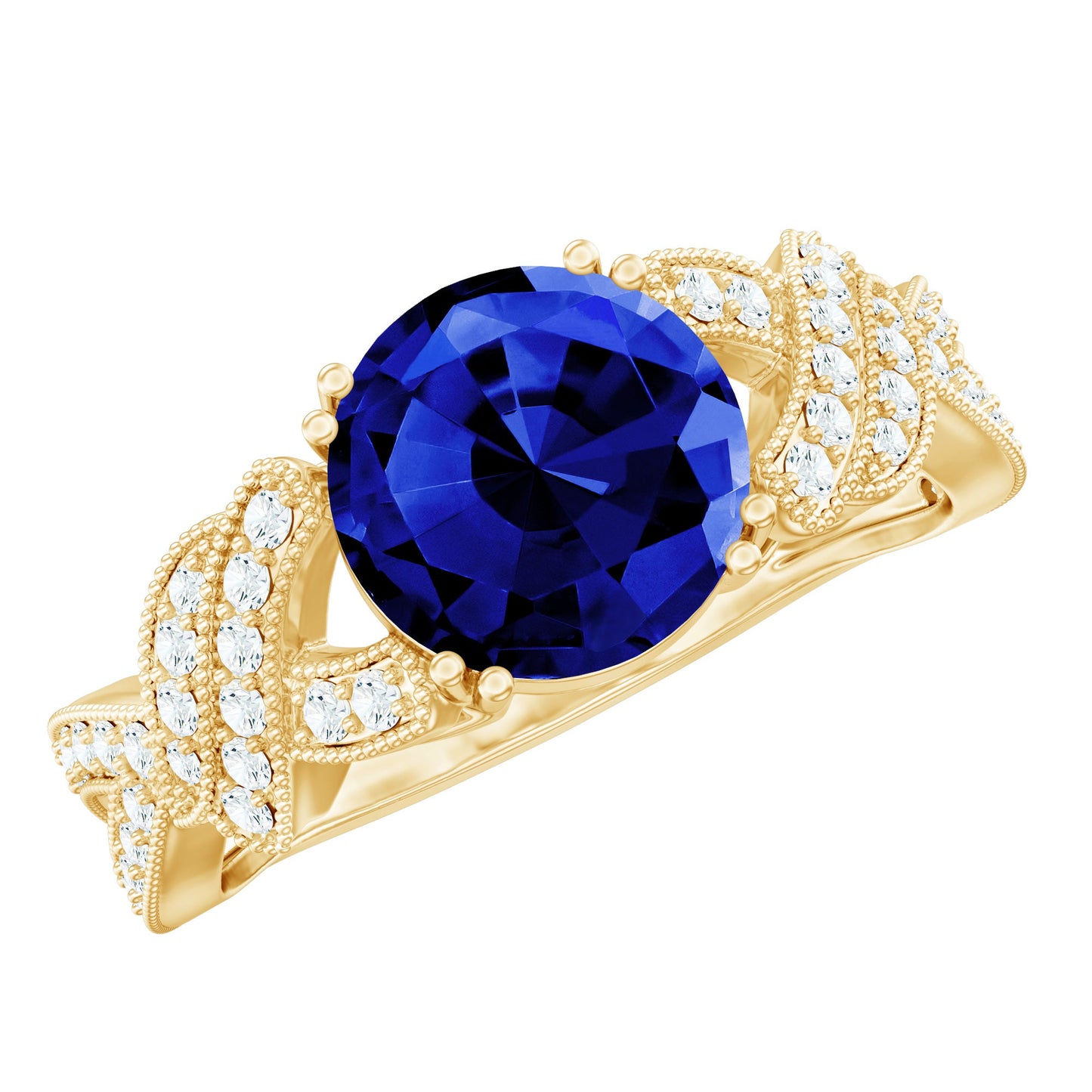 Designer 2.7 Carat Lab Grown Blue Sapphire Statement Engagement Ring with Diamond