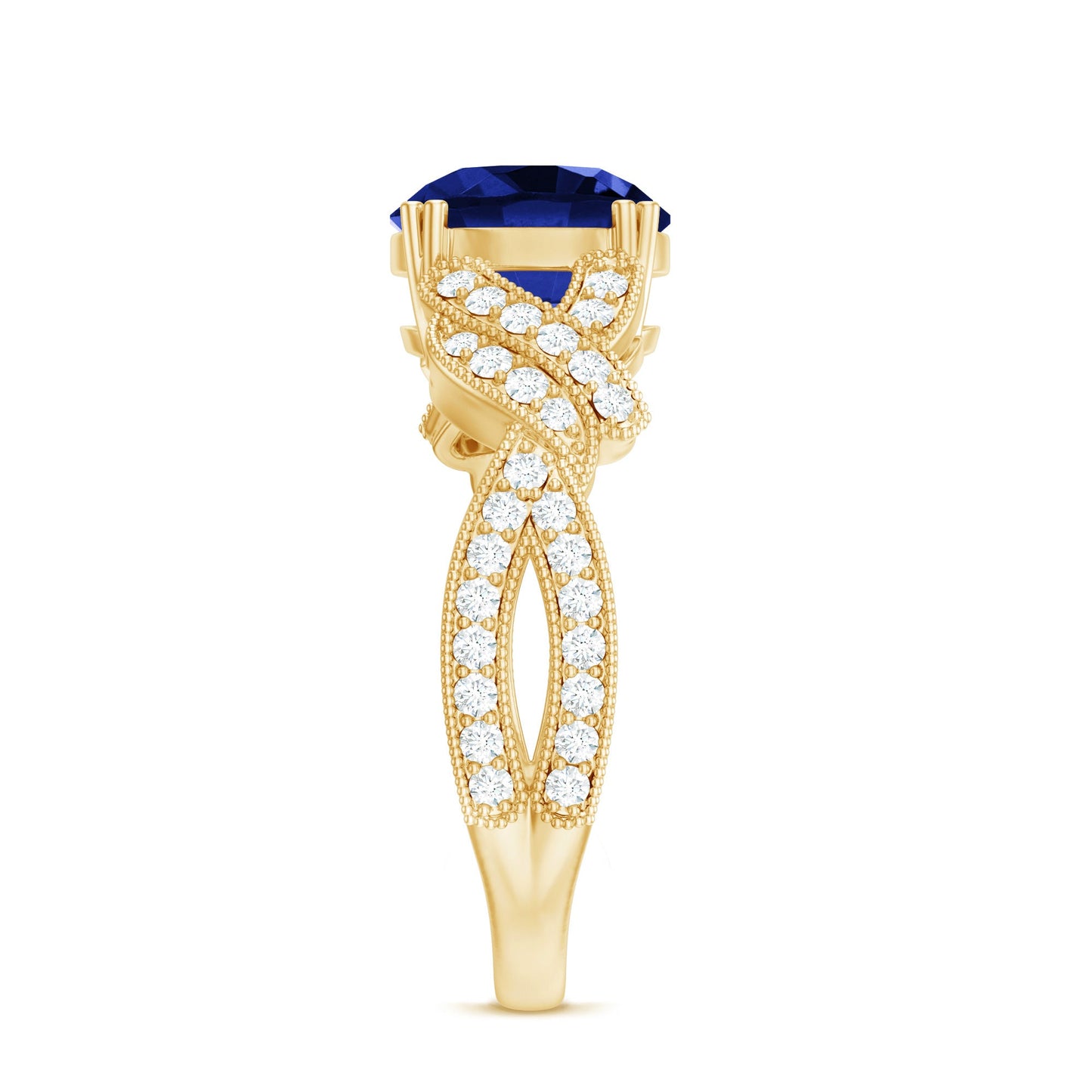 Designer 2.7 Carat Lab Grown Blue Sapphire Statement Engagement Ring with Diamond
