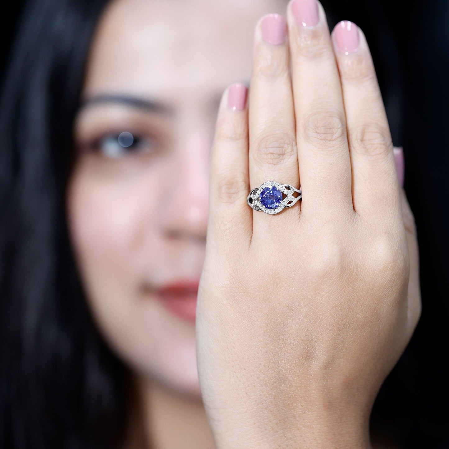 Certified Lab Grown Blue Sapphire Antique engagement ring with Diamond