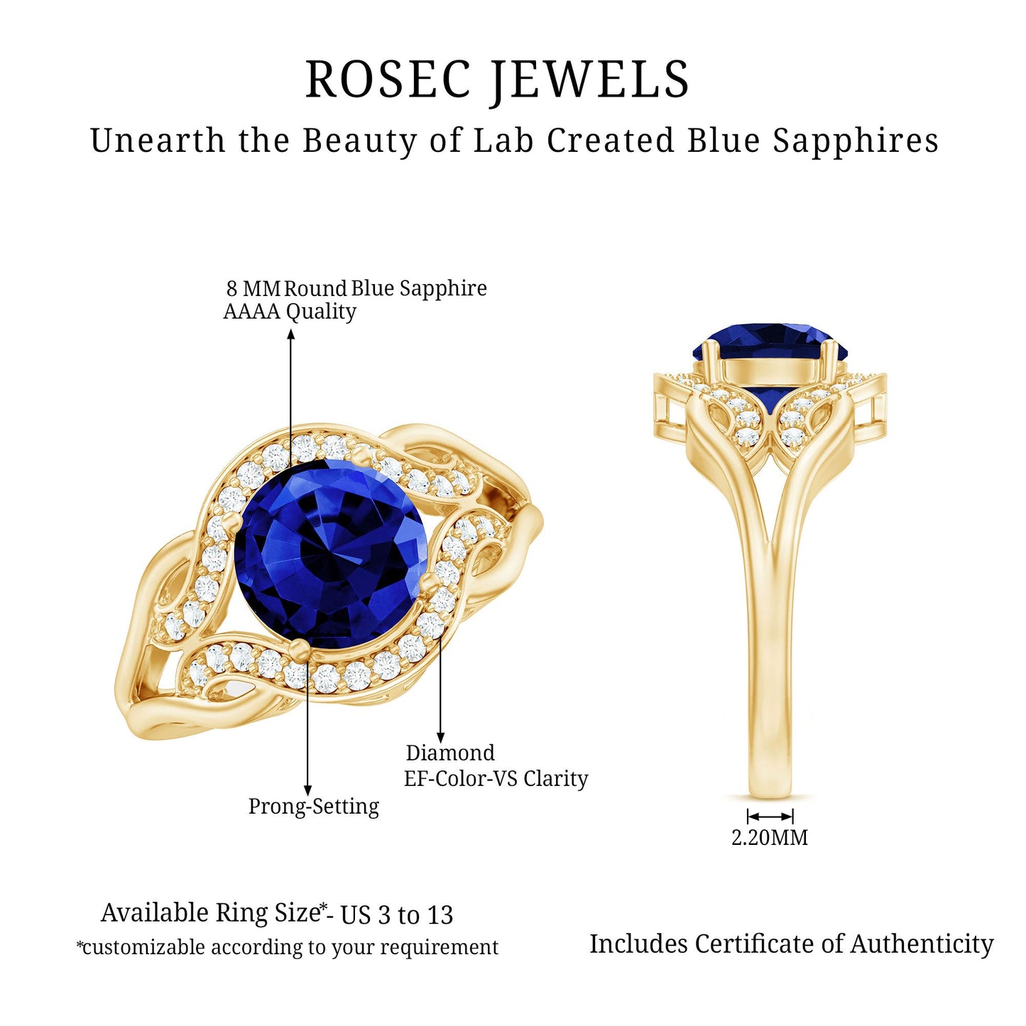 Certified Lab Grown Blue Sapphire Antique engagement ring with Diamond