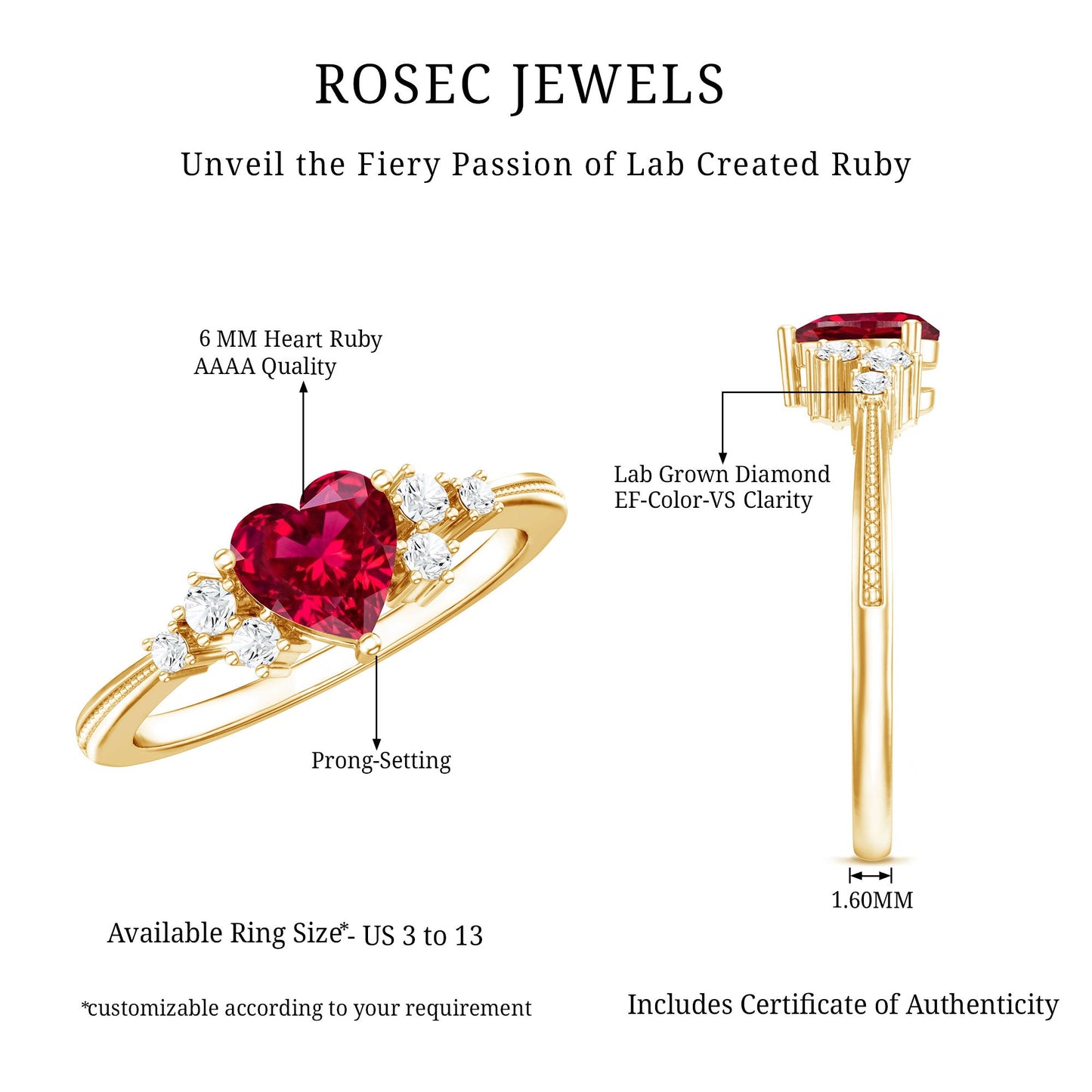 Lab Grown Ruby Heart Promise Ring with Diamond Accent