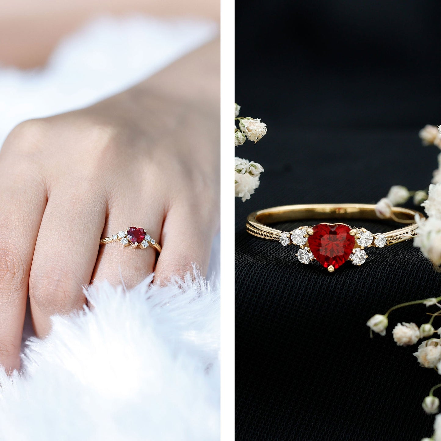 Lab Grown Ruby Heart Promise Ring with Diamond Accent