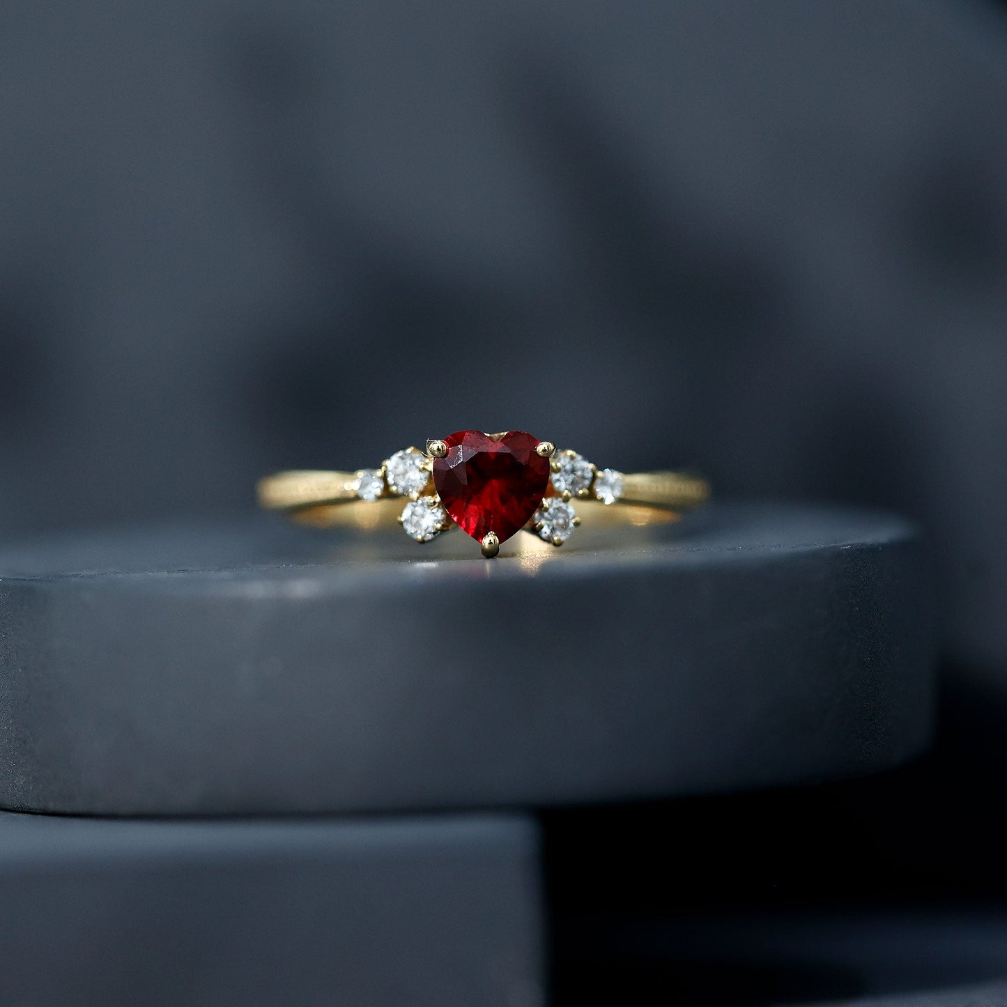 Lab Grown Ruby Heart Promise Ring with Diamond Accent