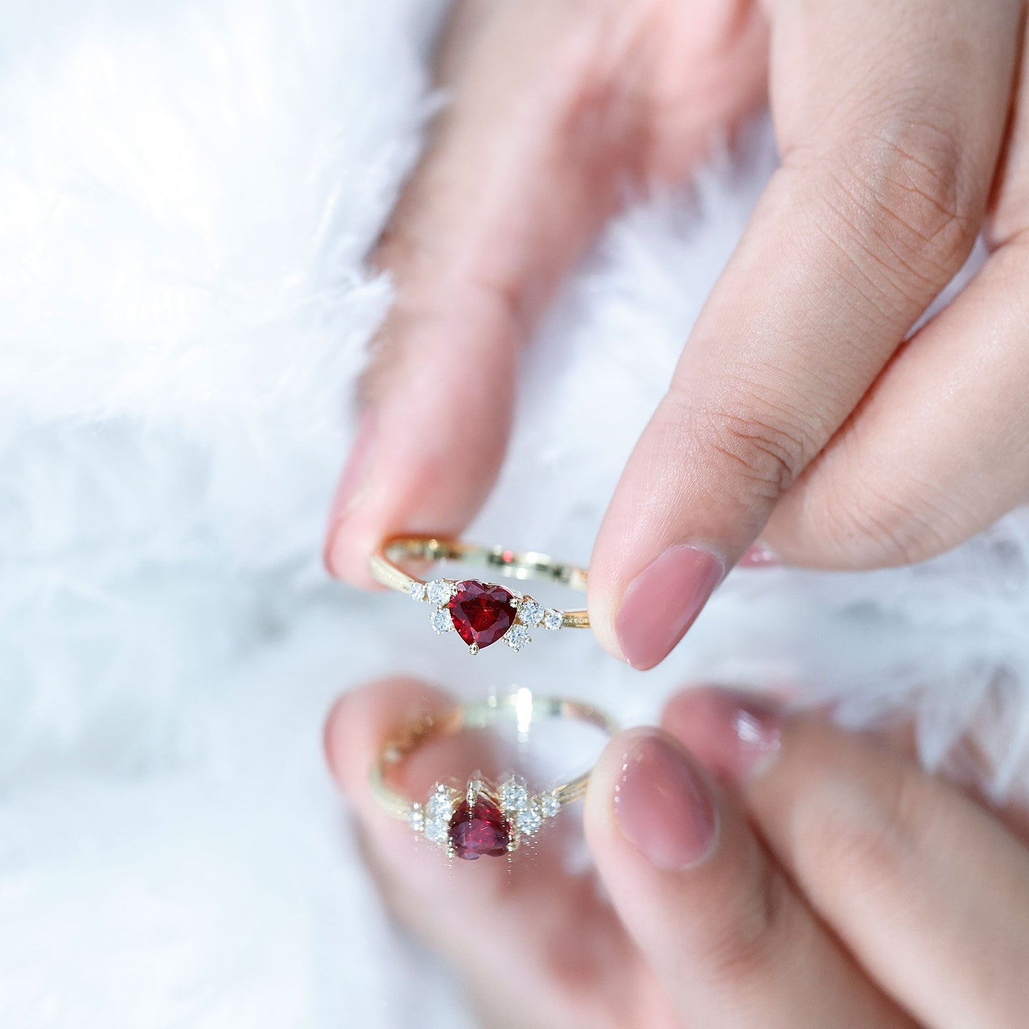 Lab Grown Ruby Heart Promise Ring with Diamond Accent