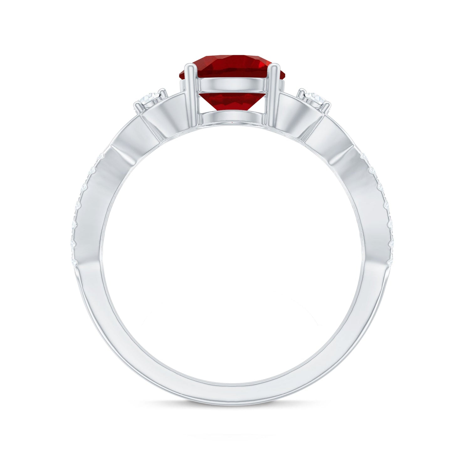 Certified Lab Created Ruby Solitaire Engagement Ring with Diamonds