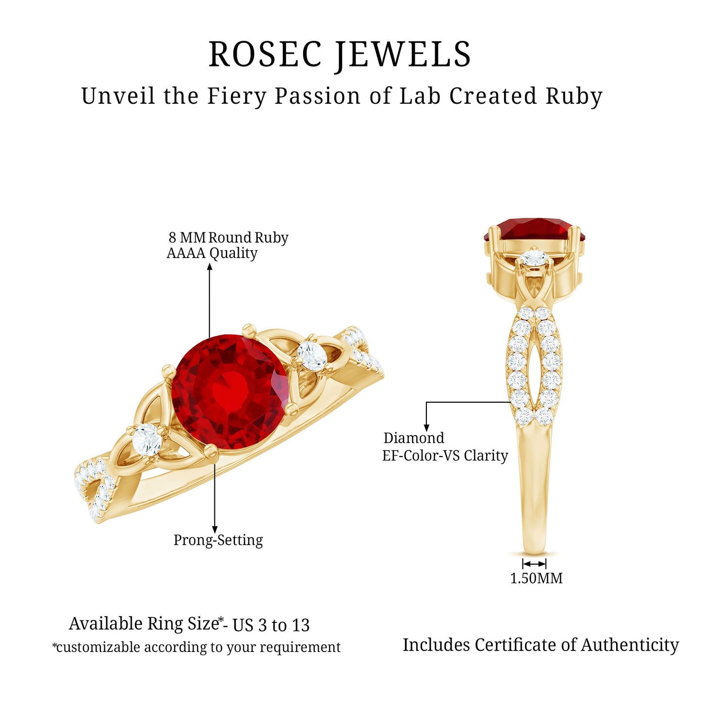 Certified Lab Created Ruby Solitaire Engagement Ring with Diamonds