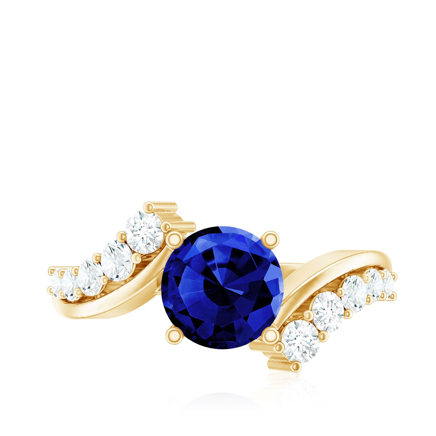 Certified 2.7 Carat Lab Grown Blue Sapphire Engagement Ring with Diamond Bypass Shank