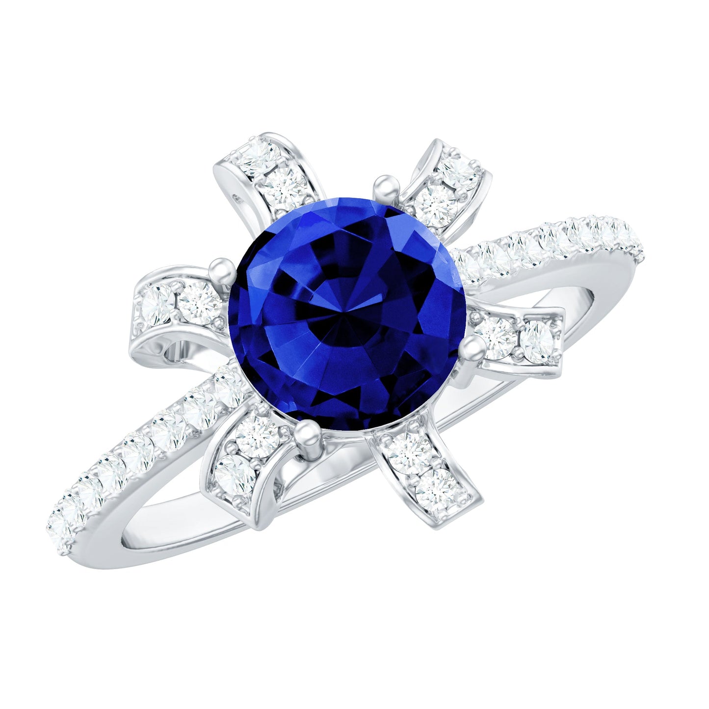 Nature Inspired 2.7 Carat Lab Grown Blue Sapphire Diamond Engagement  Ring