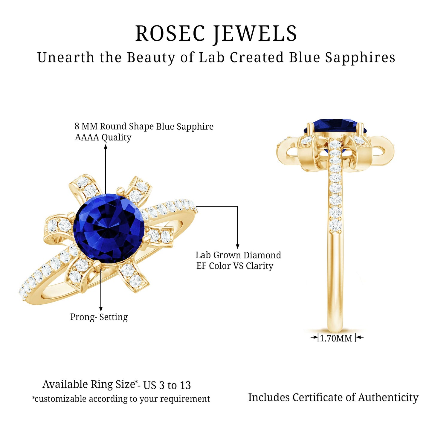 Nature Inspired 2.7 Carat Lab Grown Blue Sapphire Diamond Engagement  Ring