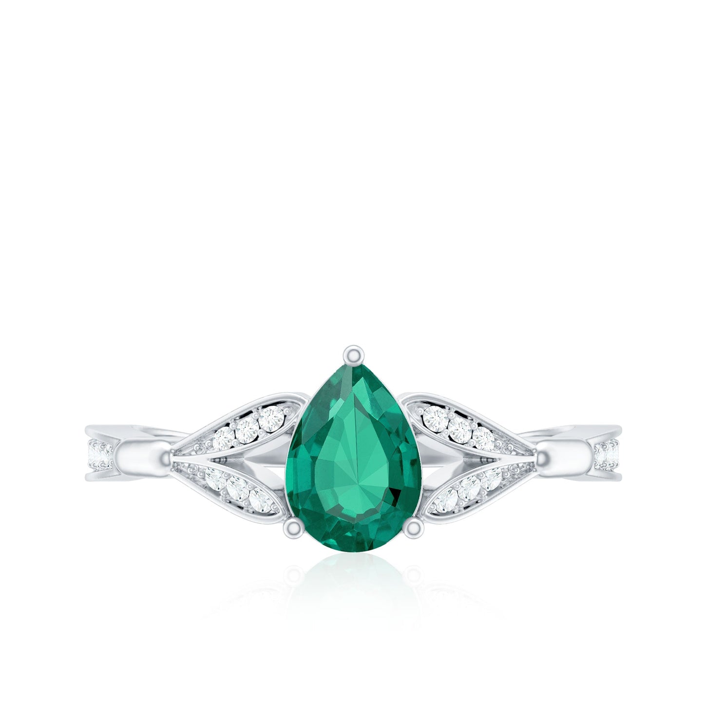 Pear Shape Lab Grown Emerald Teardrop Engagement Ring With Diamond