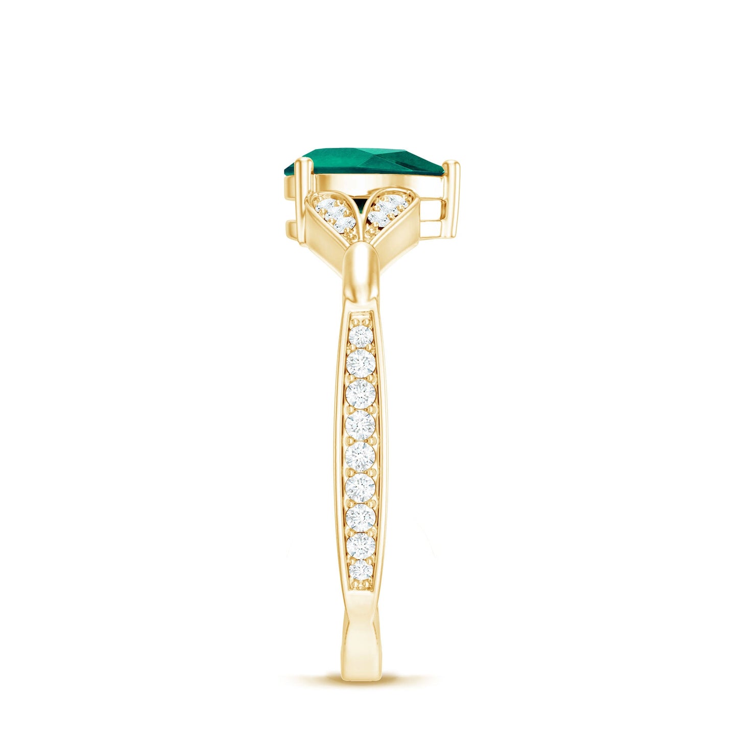 Pear Shape Lab Grown Emerald Teardrop Engagement Ring With Diamond