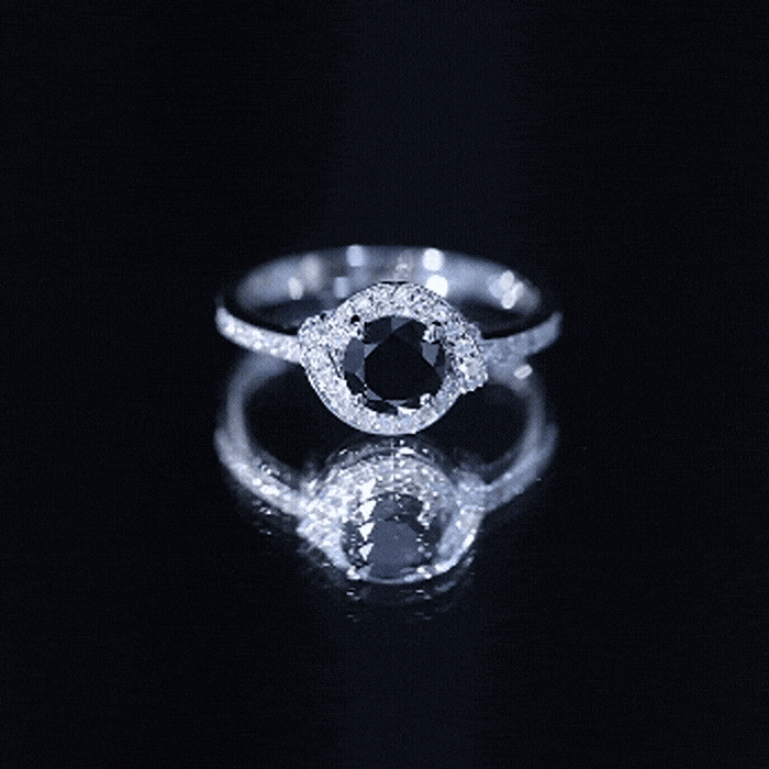 1.3 Carat Lab Grown Black Diamond Engagement Ring with White Diamond Halo