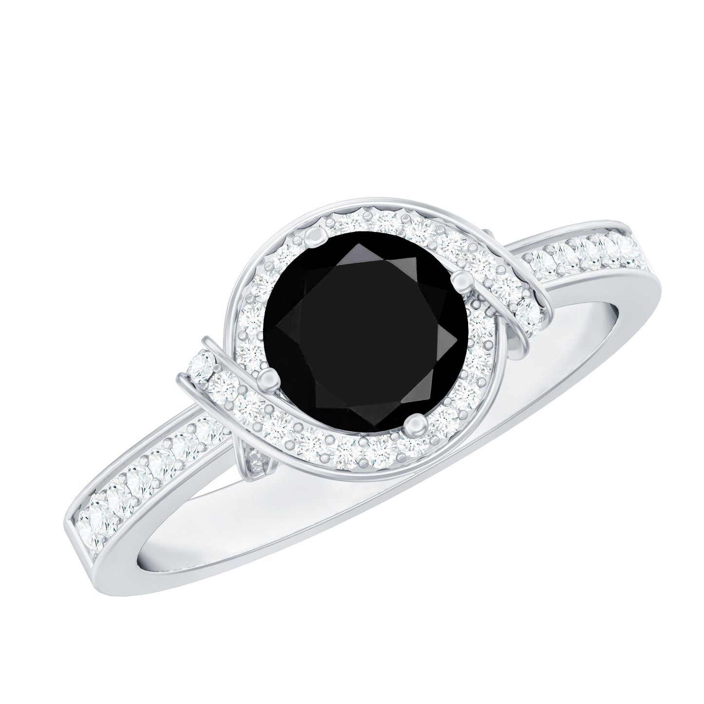 1.3 Carat Lab Grown Black Diamond Engagement Ring with White Diamond Halo