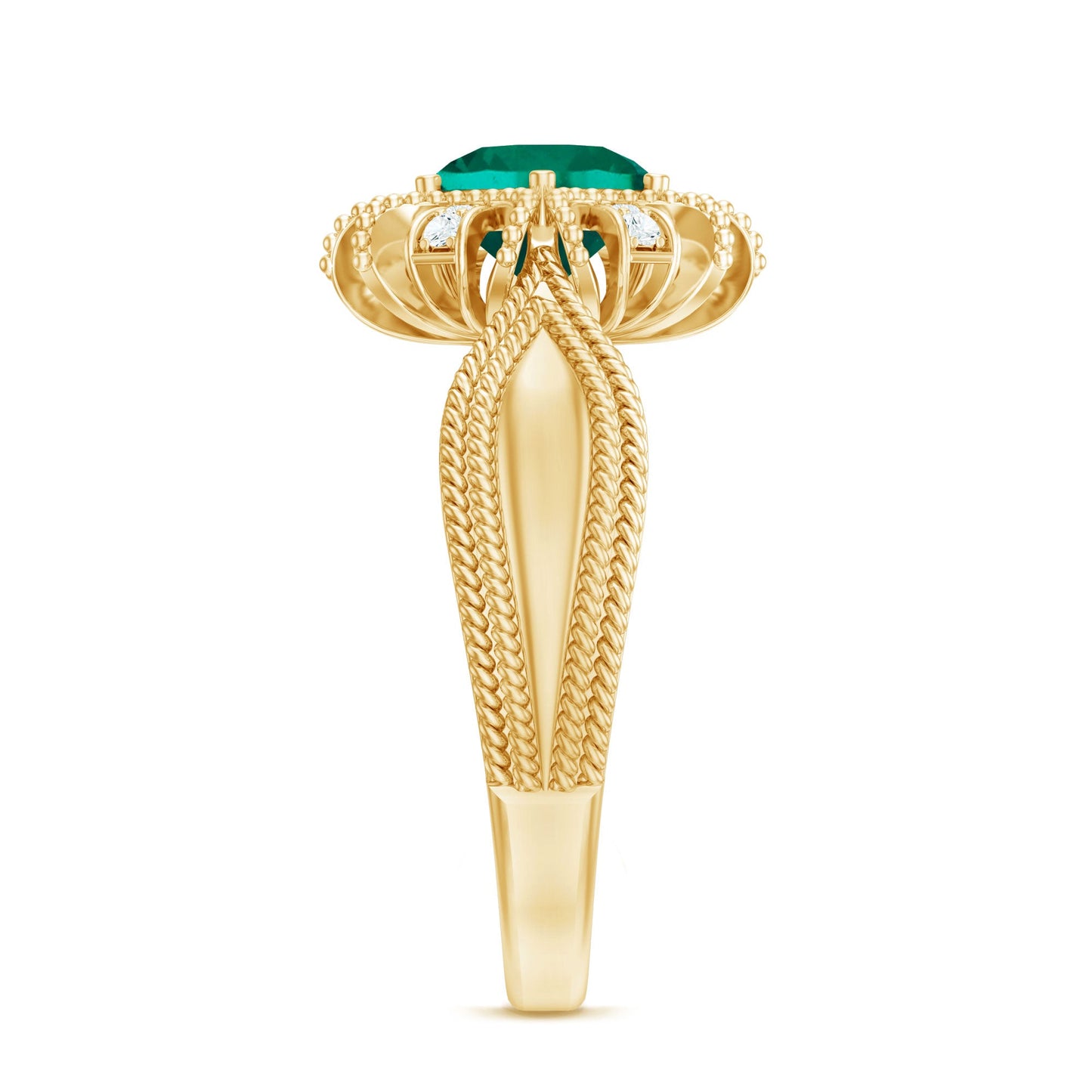 Lab Grown Emerald Vintage Style Flower Engagement Ring With Diamond