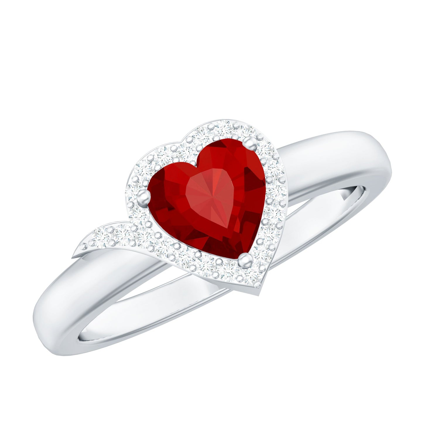 0.9 Carat Lab Grown Ruby Heart Engagement Ring with Diamond Halo