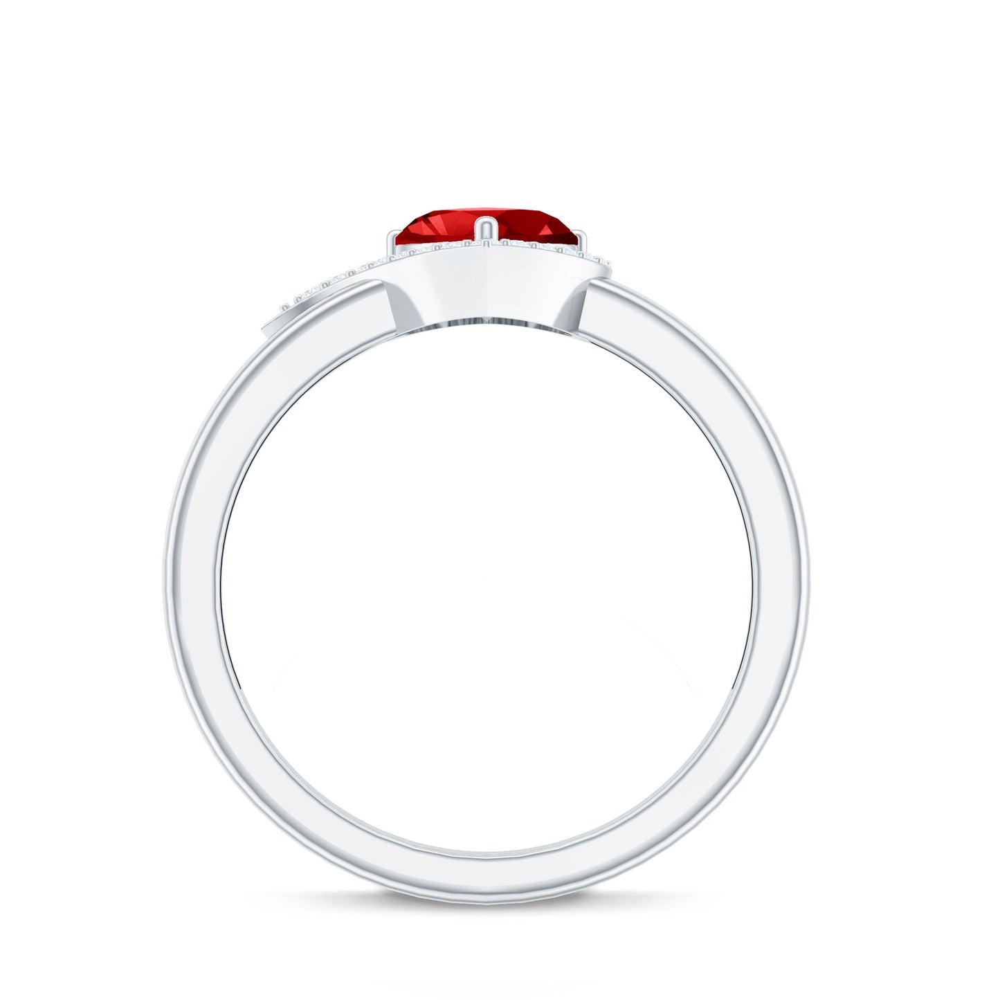 0.9 Carat Lab Grown Ruby Heart Engagement Ring with Diamond Halo
