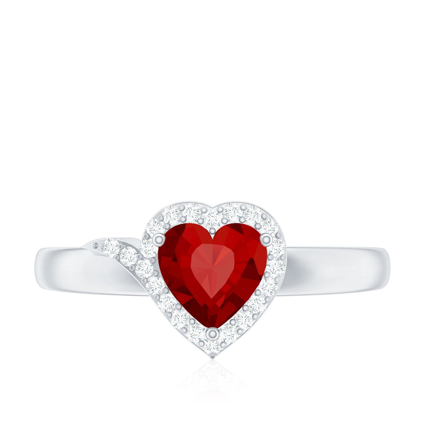 0.9 Carat Lab Grown Ruby Heart Engagement Ring with Diamond Halo