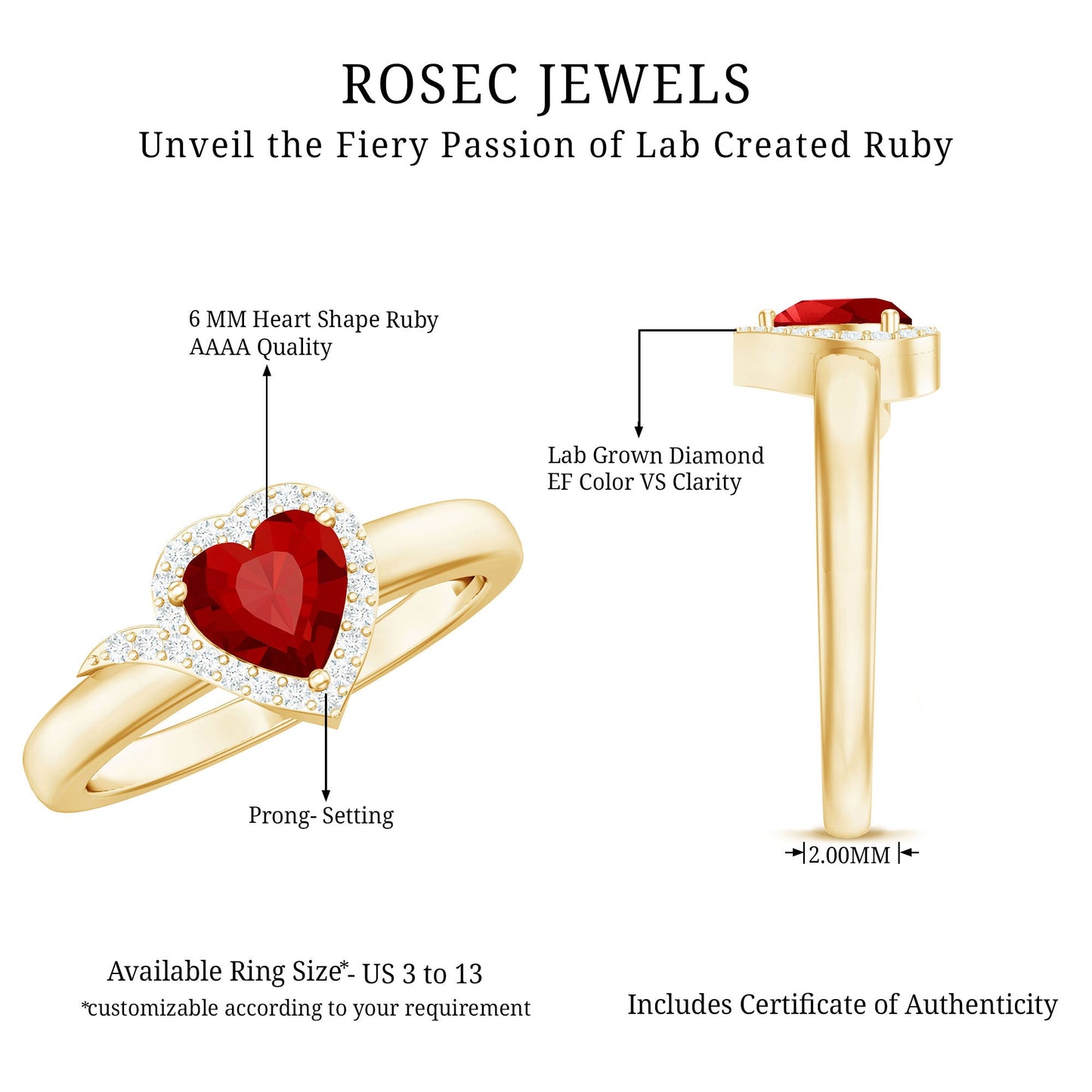 0.9 Carat Lab Grown Ruby Heart Engagement Ring with Diamond Halo