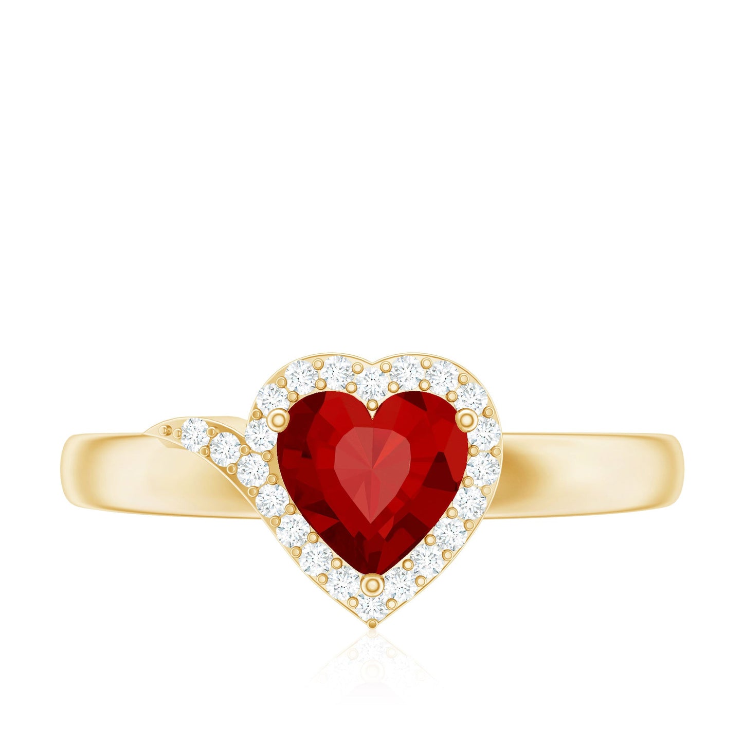 0.9 Carat Lab Grown Ruby Heart Engagement Ring with Diamond Halo