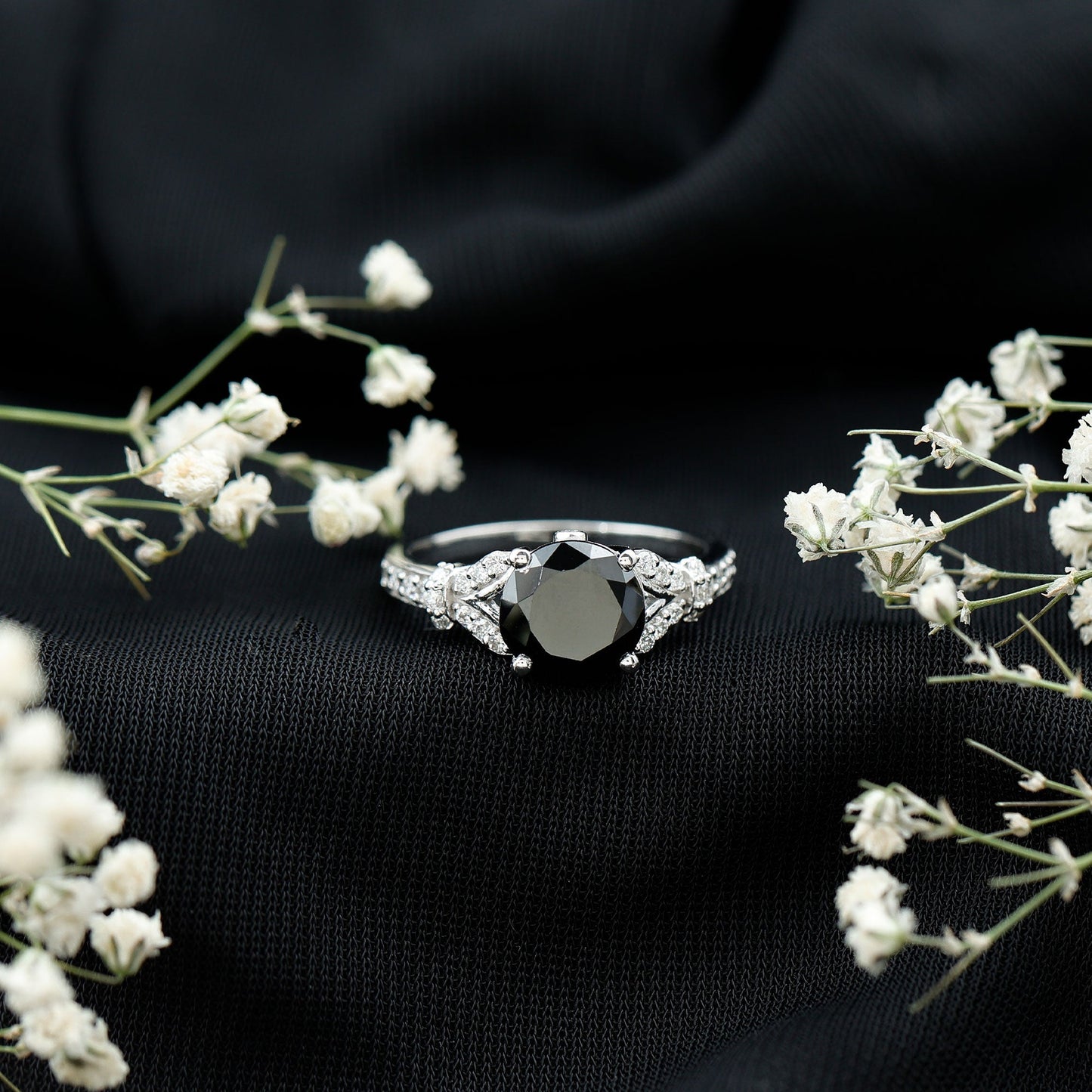 Lab Grown Black Diamond Solitaire Engagement Ring