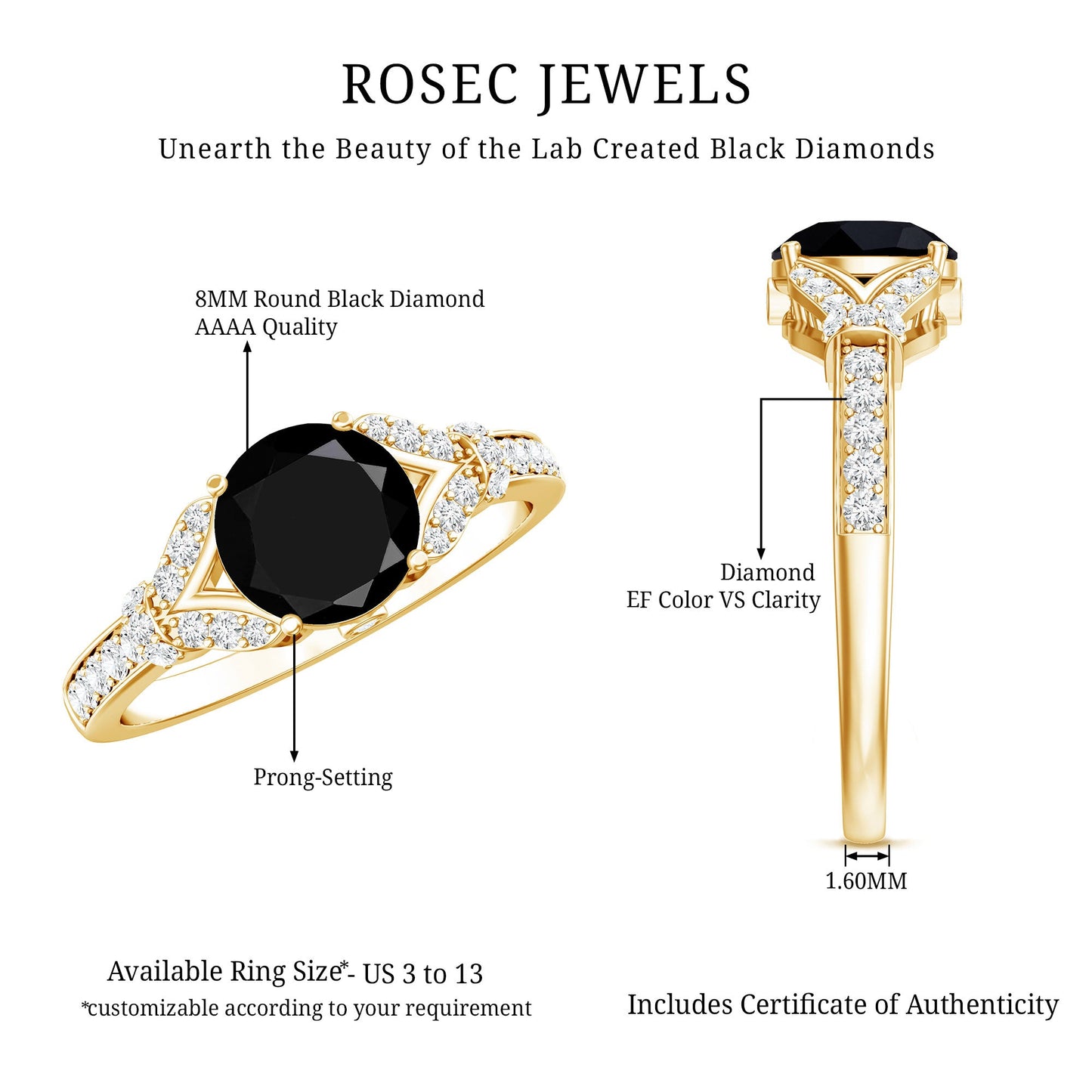 Lab Grown Black Diamond Solitaire Engagement Ring