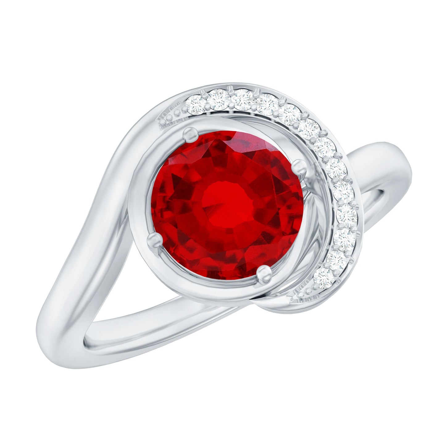 Certified 1.3 Carat Lab Created Ruby Engagement Ring with Diamond Half Halo