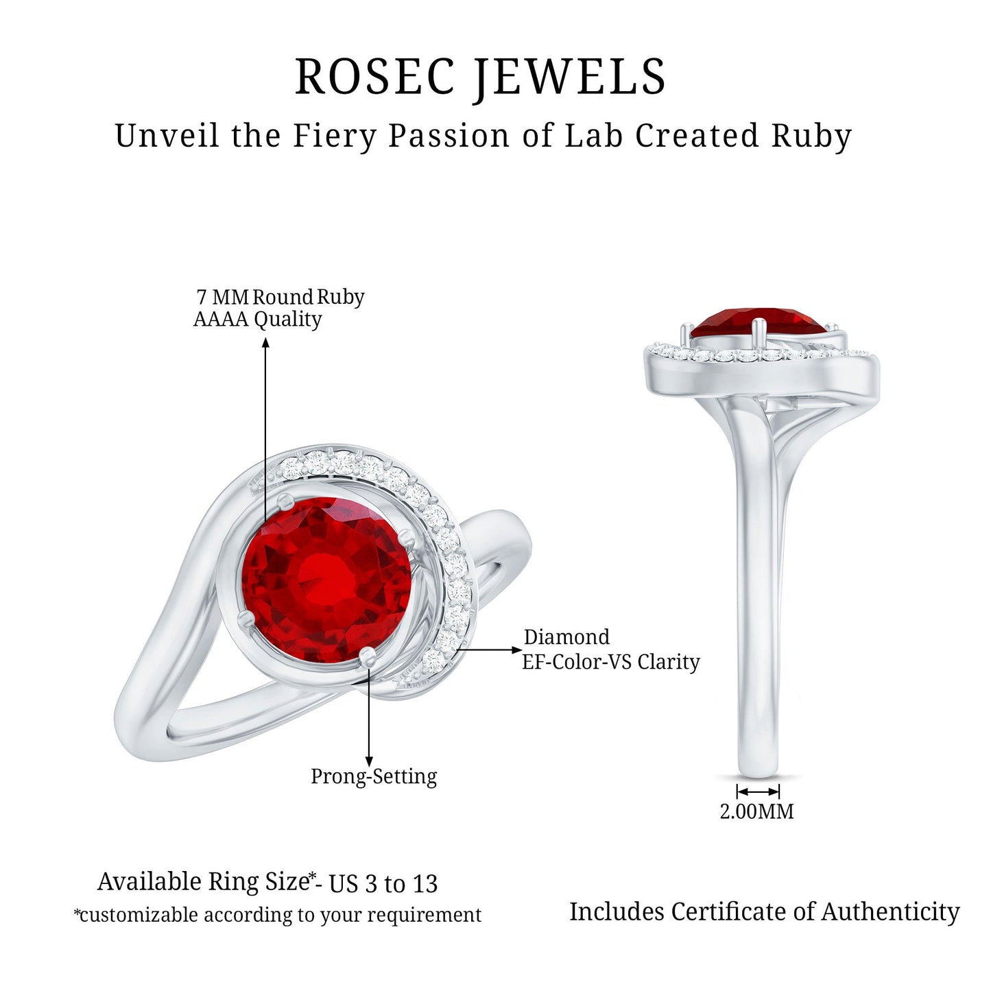 Certified 1.3 Carat Lab Created Ruby Engagement Ring with Diamond Half Halo