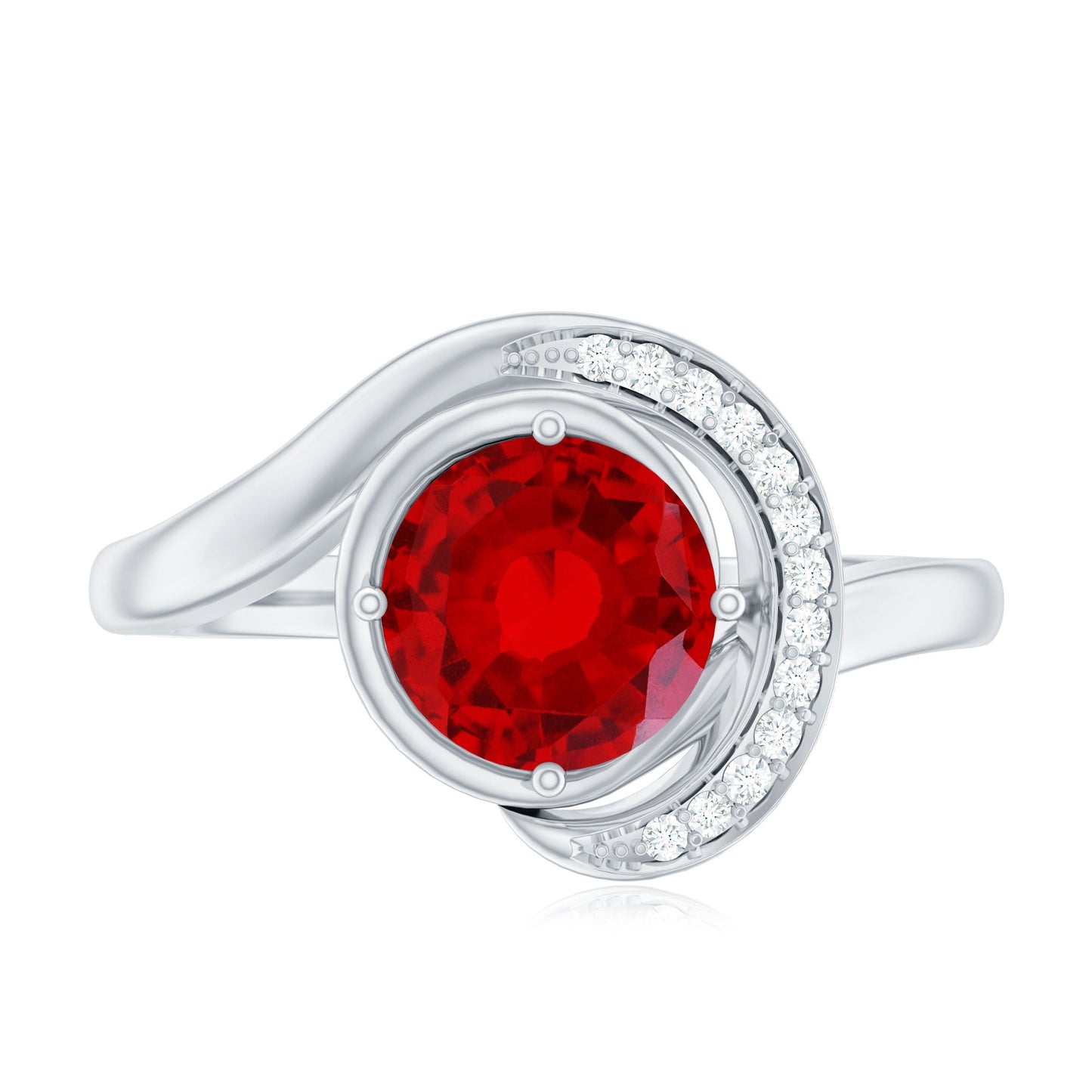Certified 1.3 Carat Lab Created Ruby Engagement Ring with Diamond Half Halo