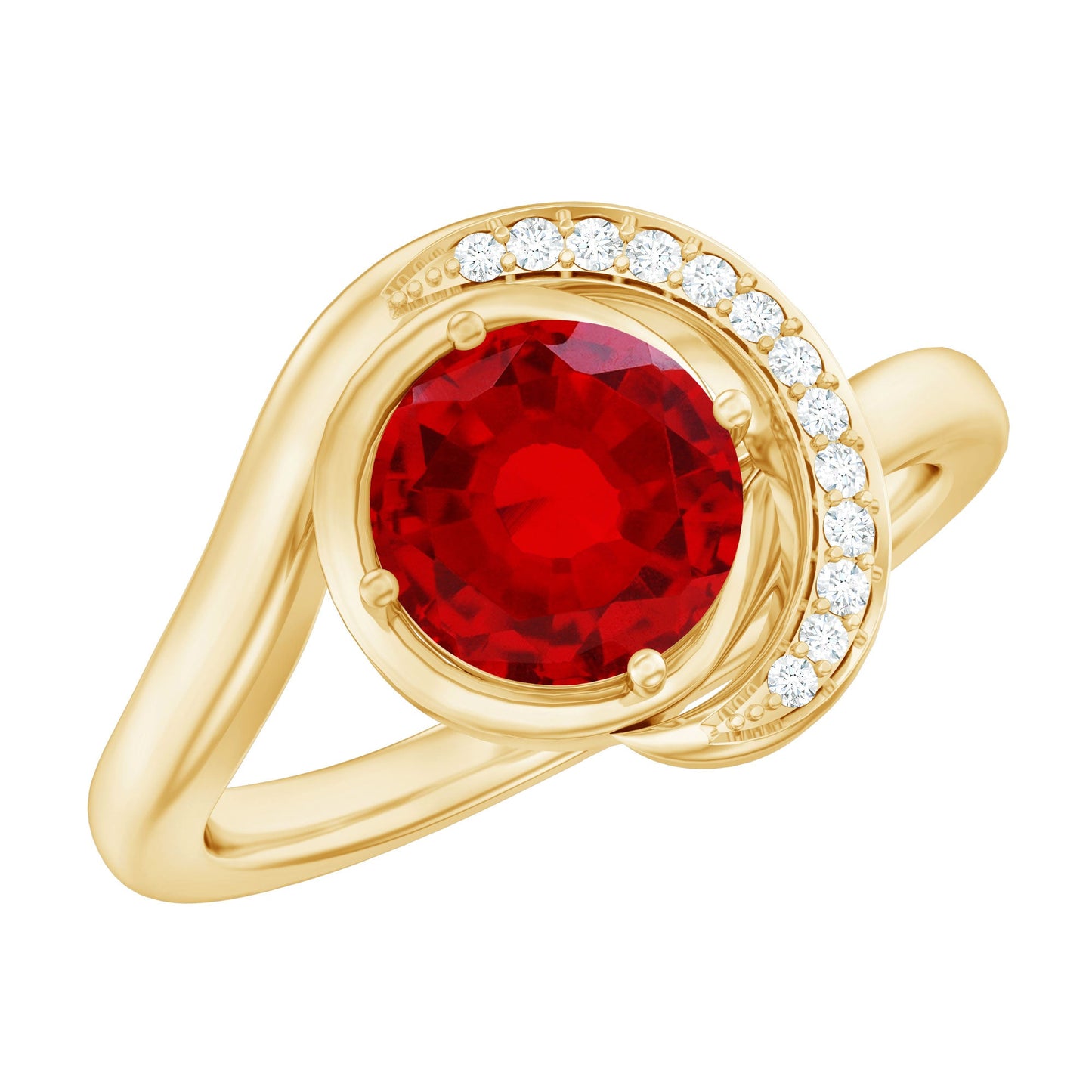 Certified 1.3 Carat Lab Created Ruby Engagement Ring with Diamond Half Halo