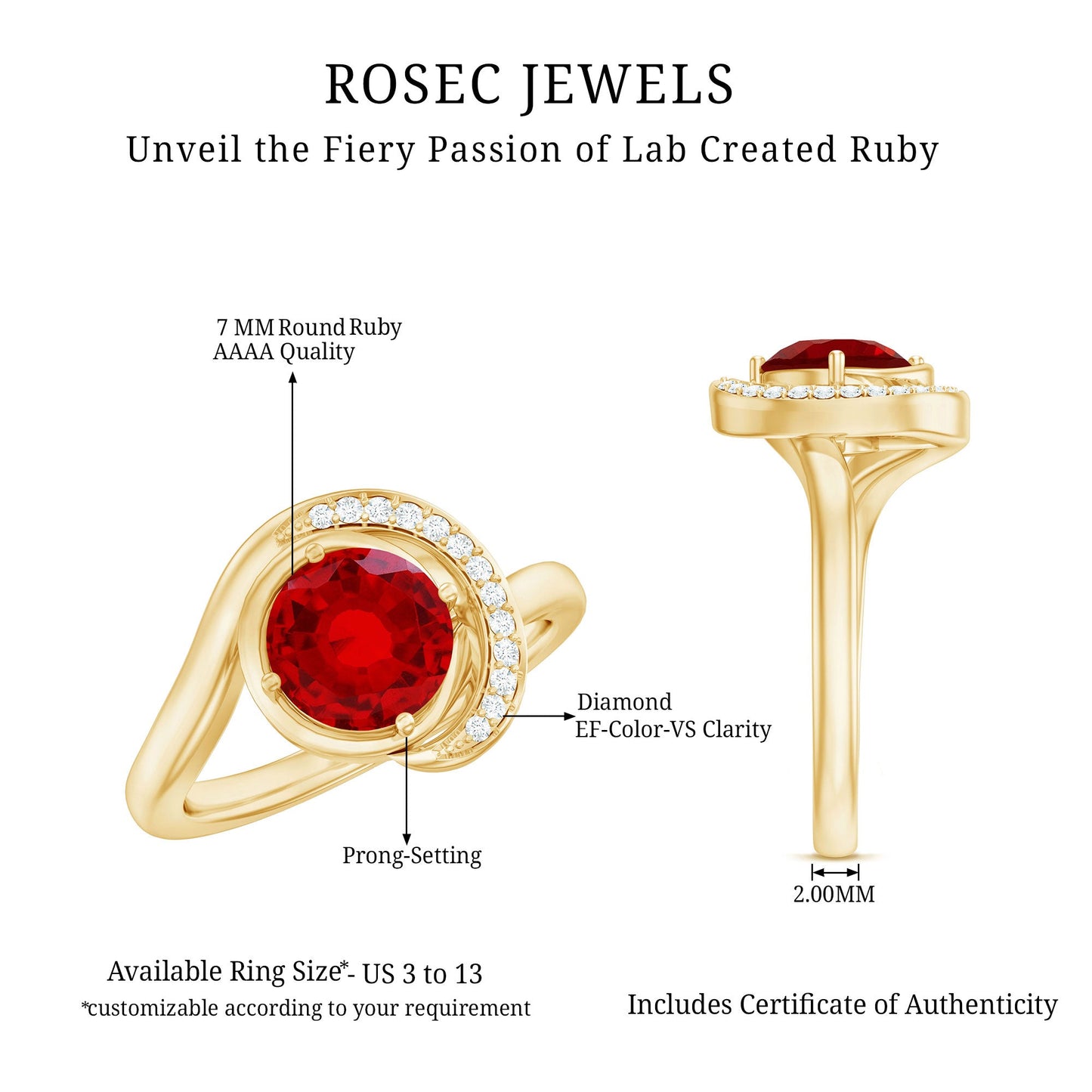 Certified 1.3 Carat Lab Created Ruby Engagement Ring with Diamond Half Halo