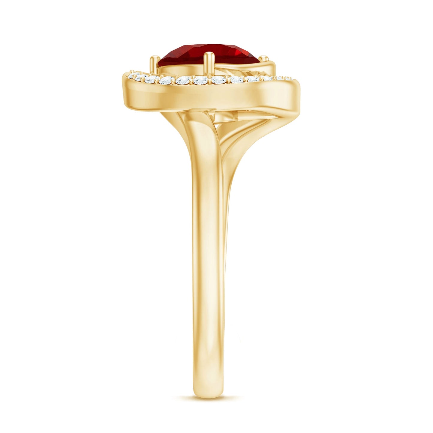 Certified 1.3 Carat Lab Created Ruby Engagement Ring with Diamond Half Halo