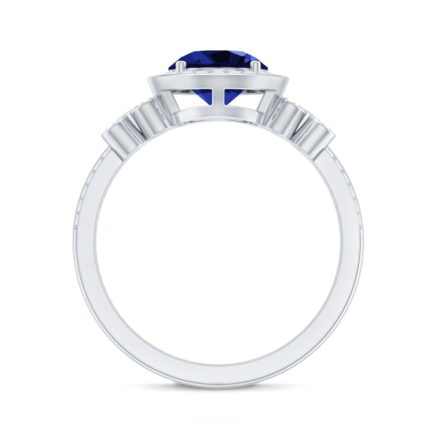Certified 2.7 Carat Lab Grown Blue Sapphire Halo Engagement Ring with Diamond Flower