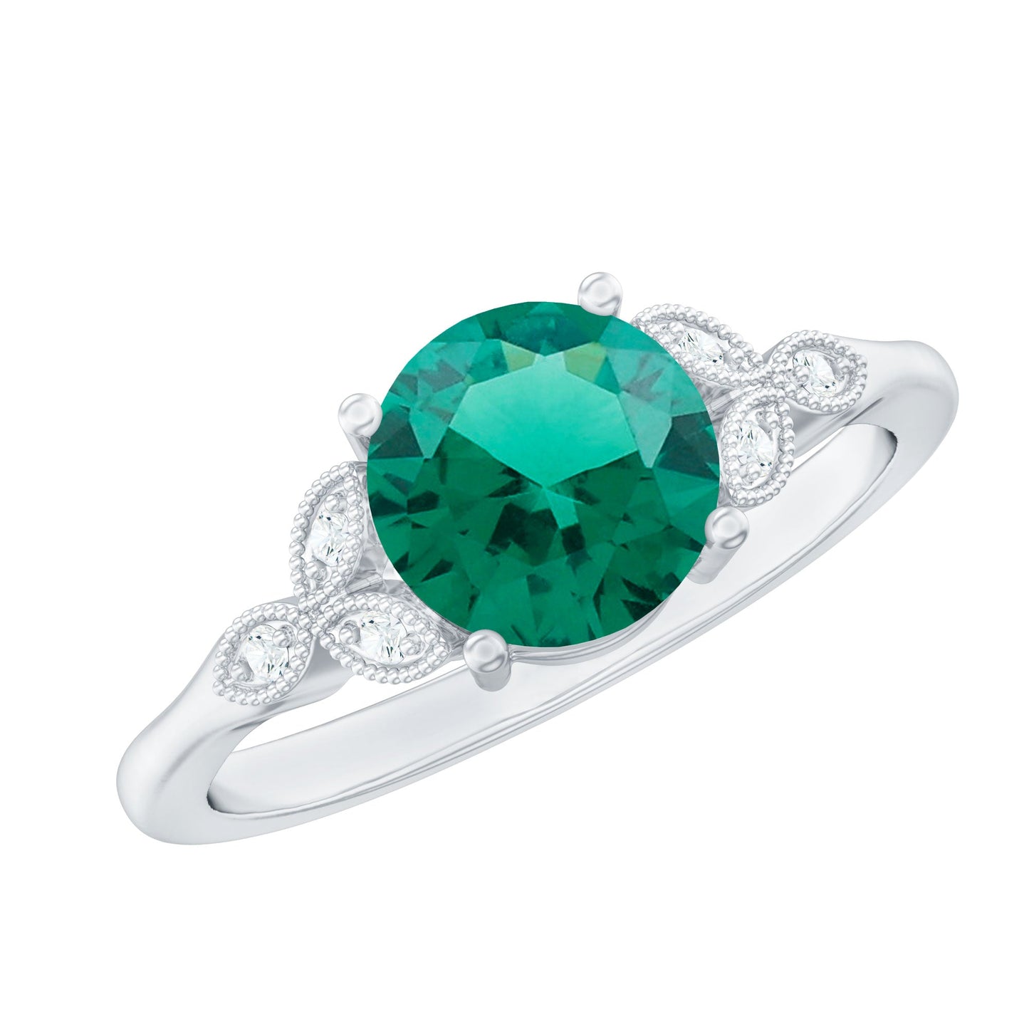 Lab Created Emerald Solitaire Engagement Ring With Diamond