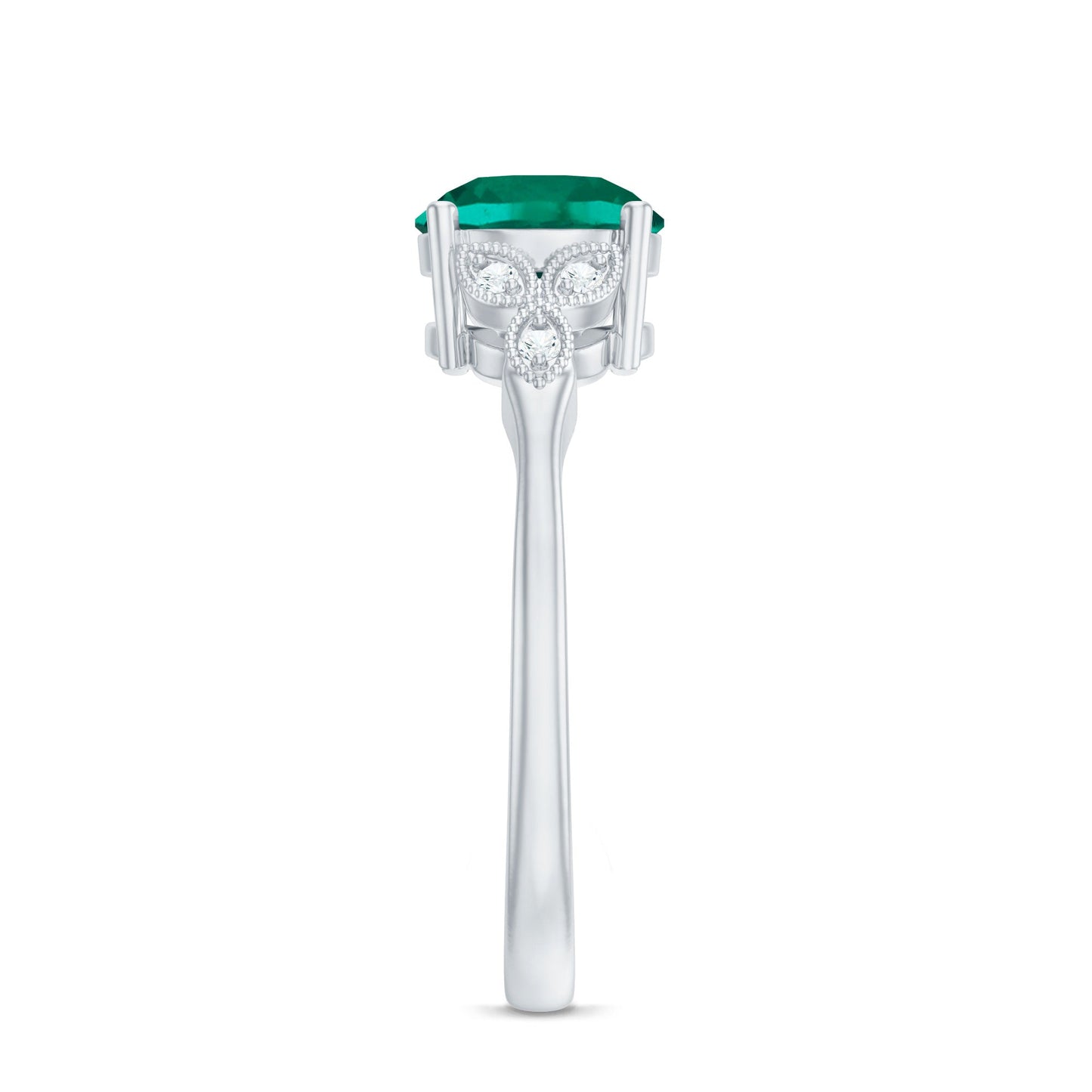 Lab Created Emerald Solitaire Engagement Ring With Diamond