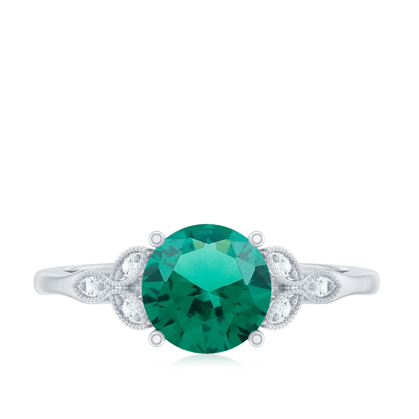 Lab Created Emerald Solitaire Engagement Ring With Diamond