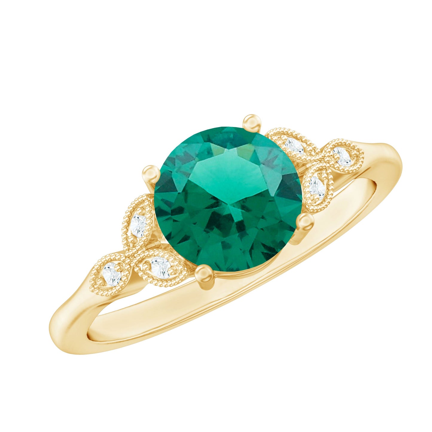 Lab Created Emerald Solitaire Engagement Ring With Diamond