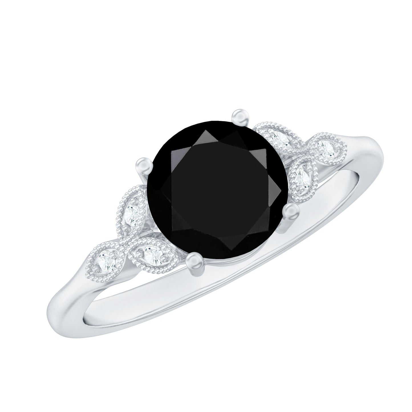 Certified 2 Carat Lab Grown Black Diamond Solitaire Engagement Ring with White Diamond