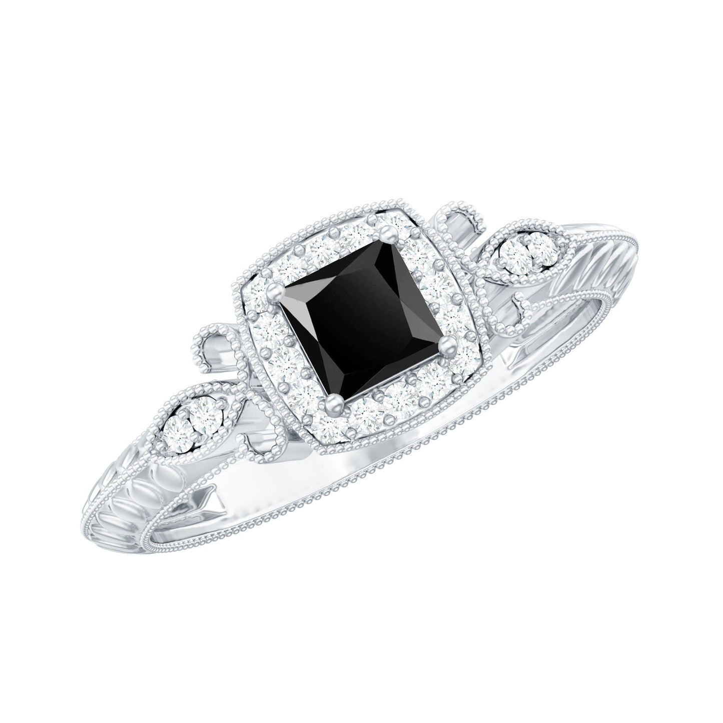 Vintage Looking 1 Carat Lab Grown Black and White Diamond Engagement Ring
