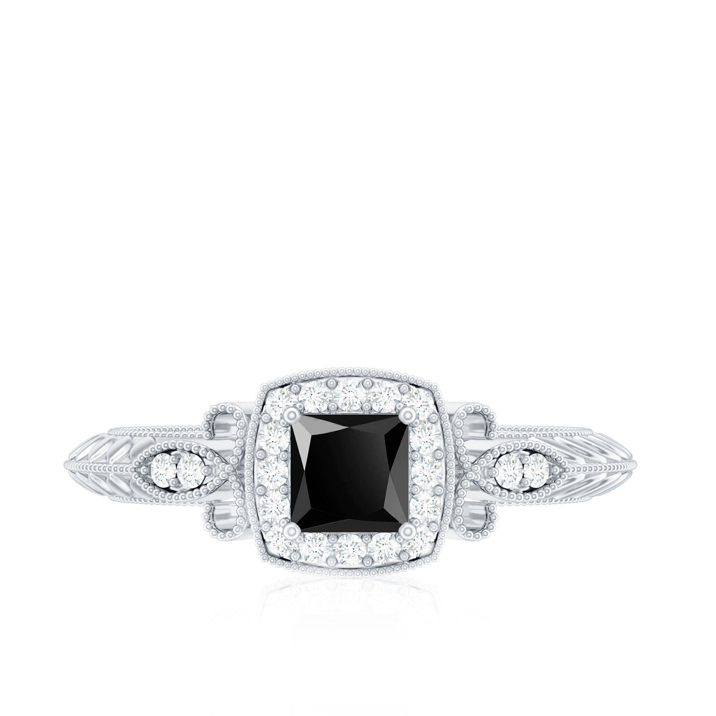 Vintage Looking 1 Carat Lab Grown Black and White Diamond Engagement Ring